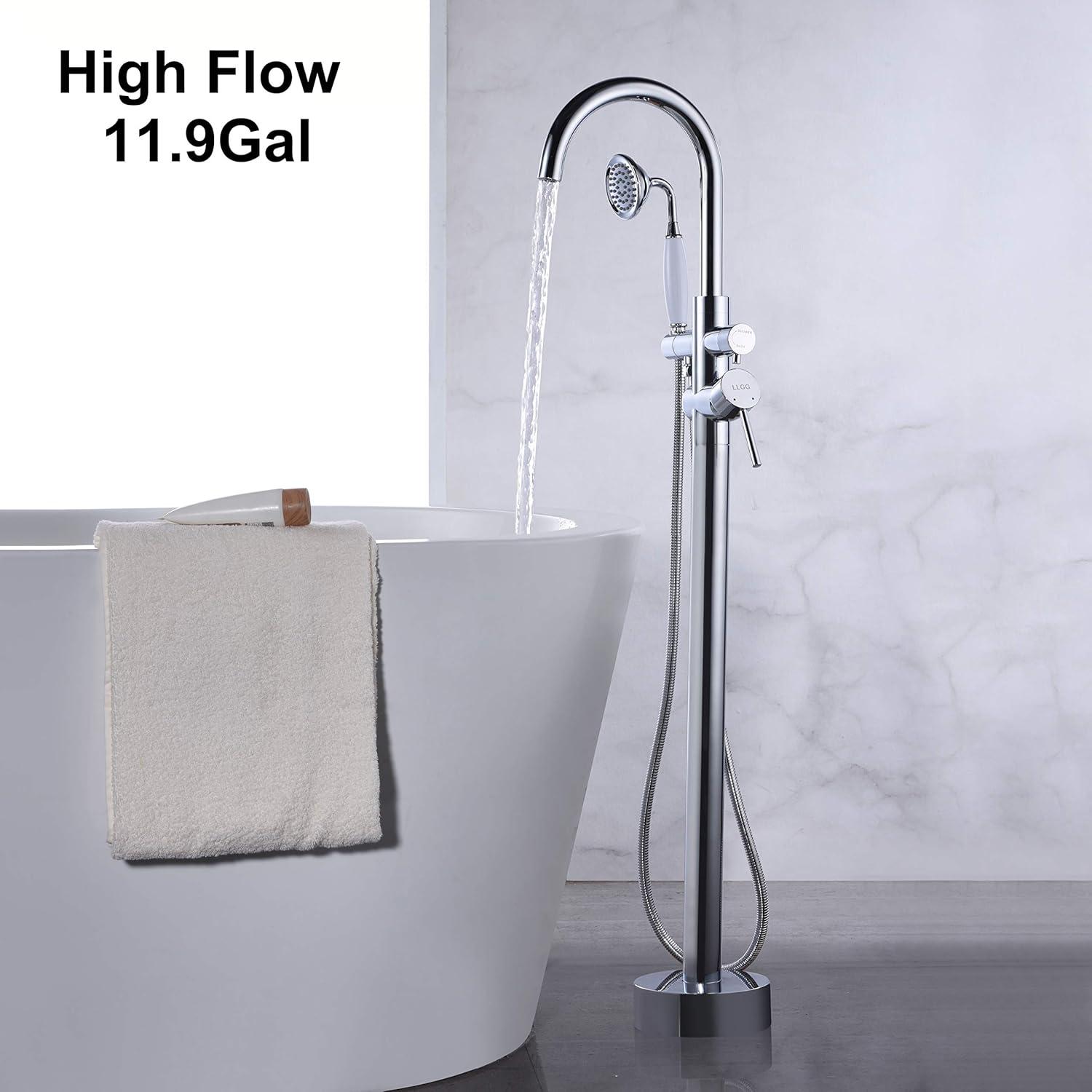 Chrome Freestanding Tub Faucet with Hand Shower