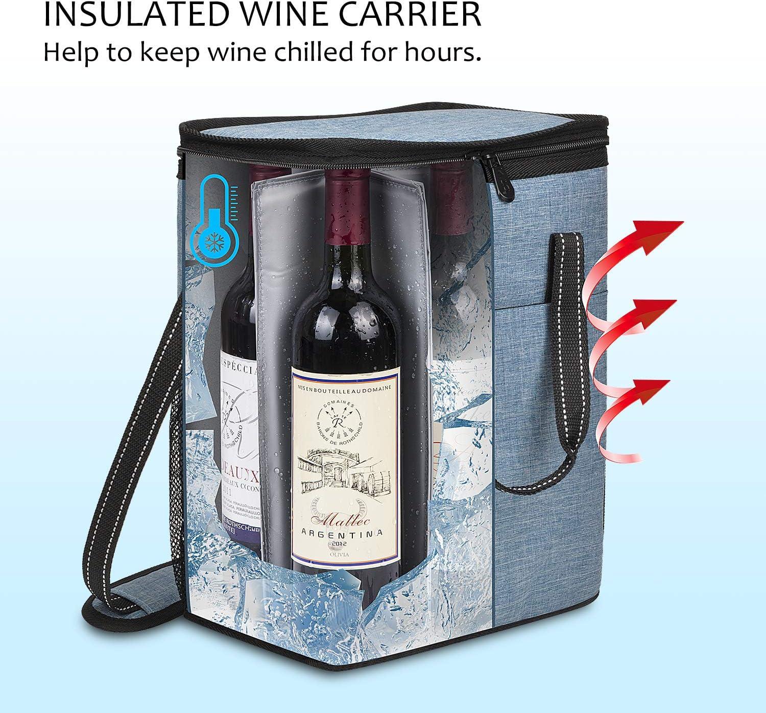 Tirrinia 6 Bottle Wine Gift Bag - Insulated & Padded Wine Cooler Tote Bag, Wine Gift Bag, Wine Lovers Essentials, Blue