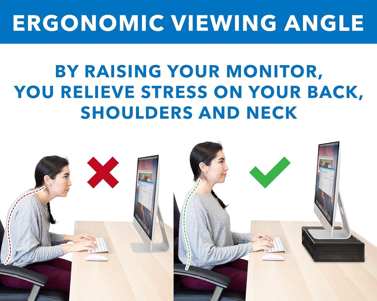 Mount-It! Mesh Computer Monitor Stand Riser with 2 Drawers, Black