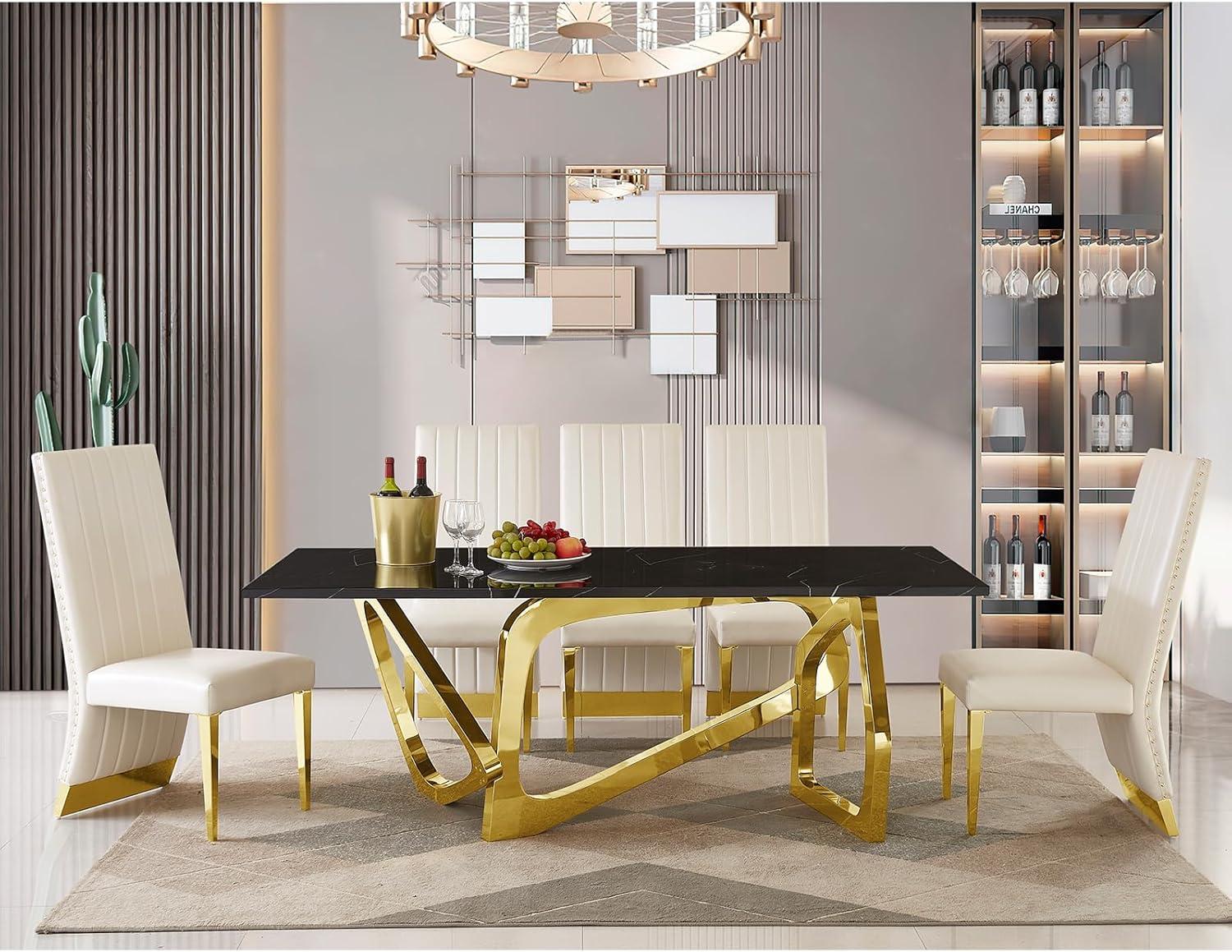White Faux Leather High Back Side Chair with Gold Metal Legs