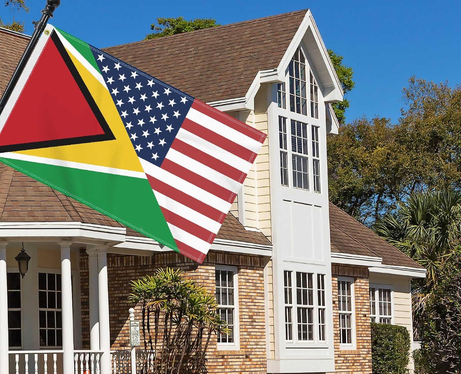 3×5 FT Guyana USA Flag, Large 150D America Guyanese Outdoor Banner,Double Side Printing Decor For Patio Garden With Brass Gromment