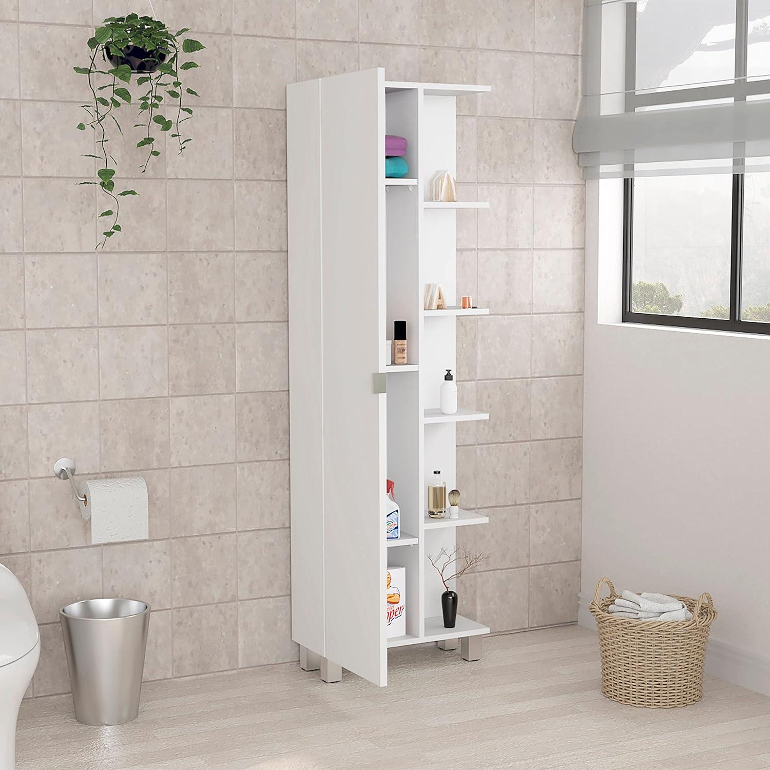 Elegant White Freestanding Corner Cabinet with Adjustable Shelving