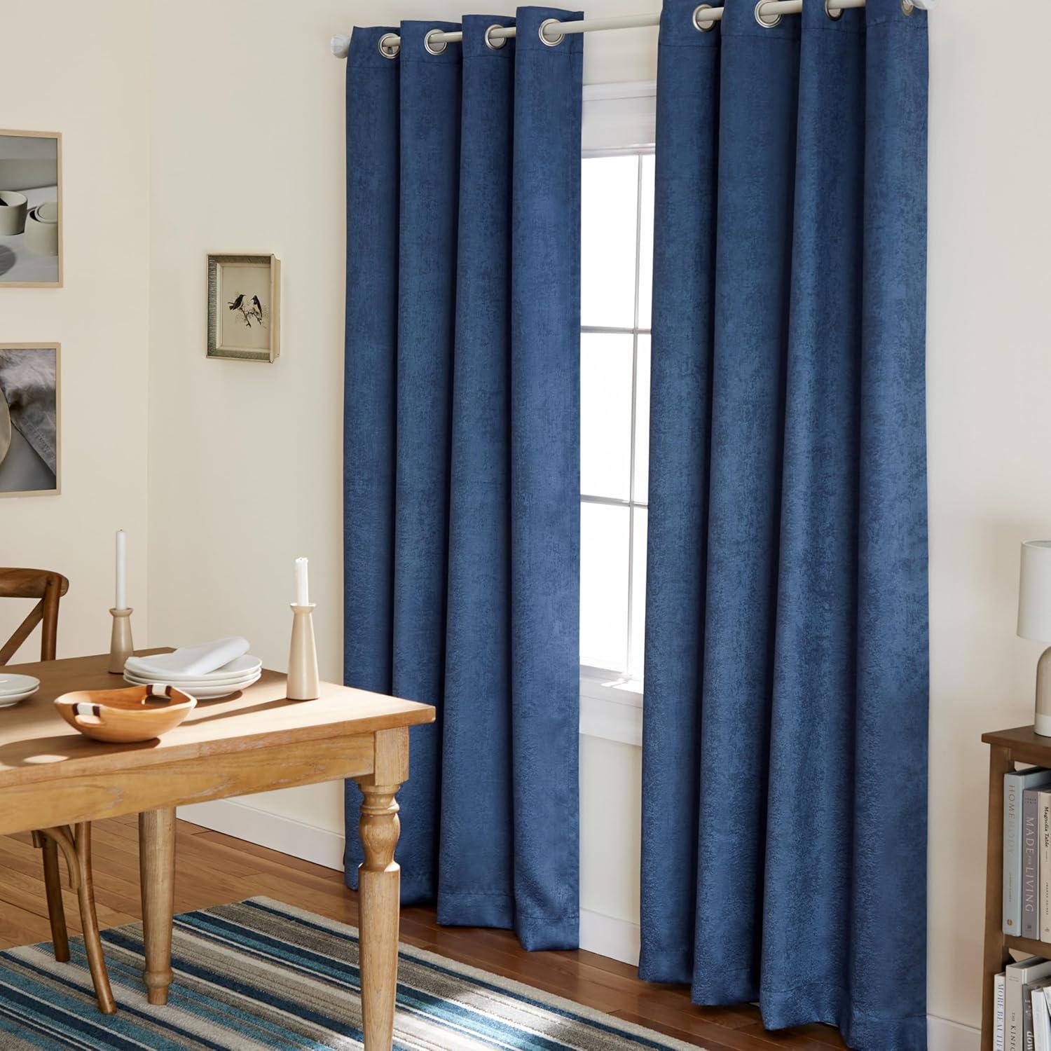 Slate Blue Blackout Grommet Top Curtain Panels