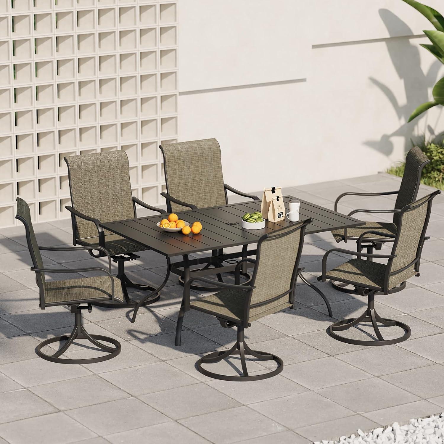 Patio Swivel Chairs Set of 2, Outdoor Dining Chairs with All-Weather Textilene Mesh and Metal, High Back, Patio Swivel Chairs for Patio, Deck, Garden, and Backyard（Gray）