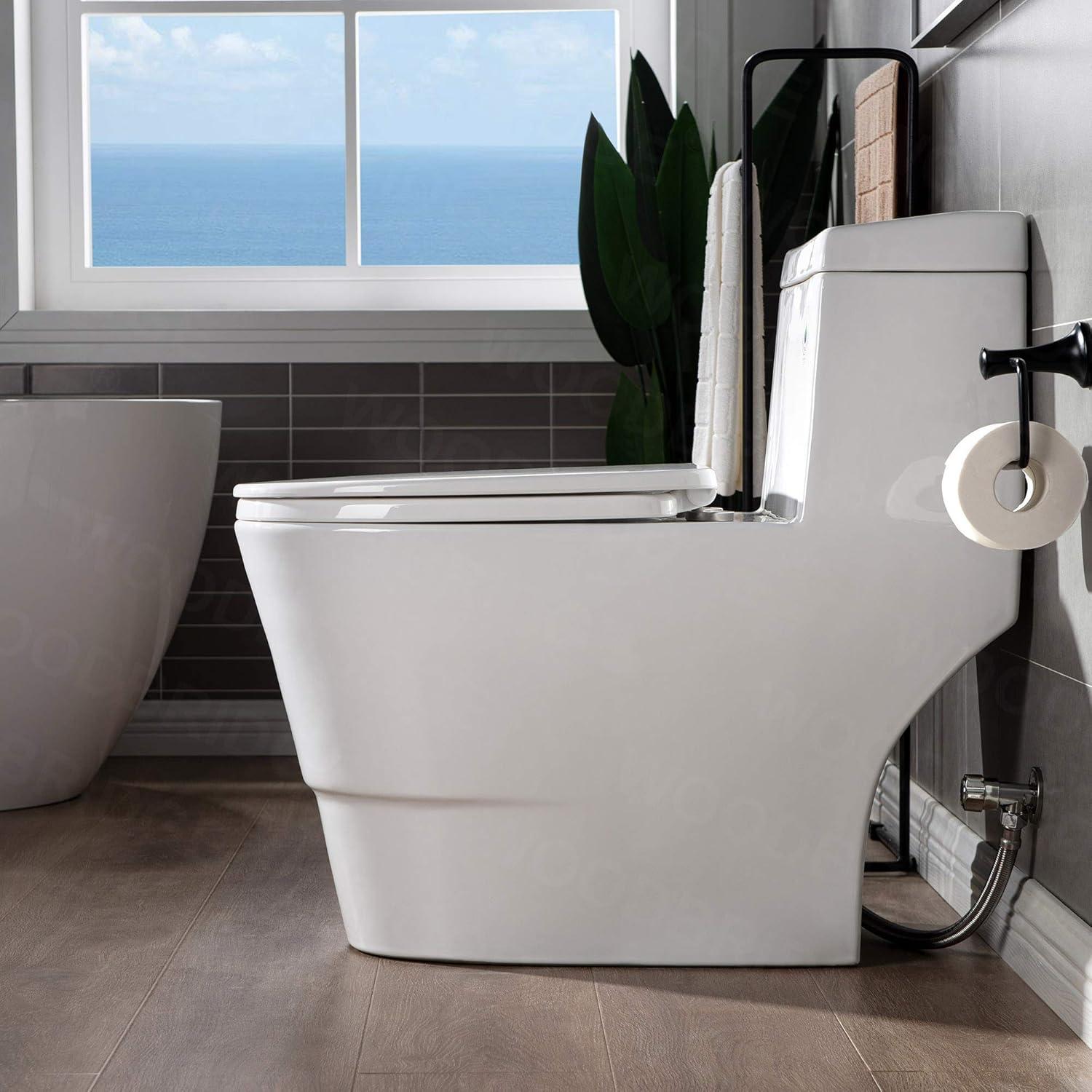 1.28 GPF Elongated One Piece Dual-Flush Toilet with Soft-Closing Seat,MAP Flushing 1000G