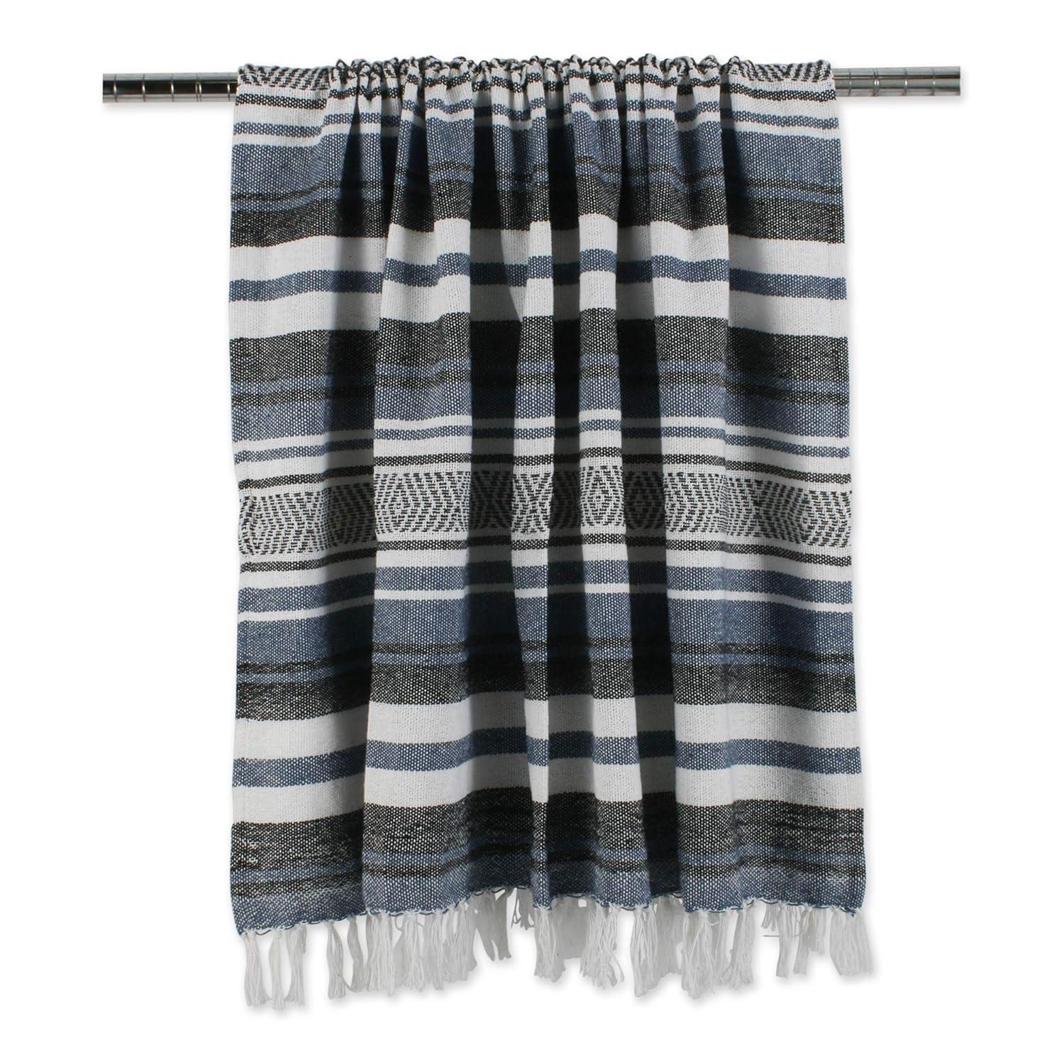 50"x60" Farmhouse Striped Throw Blanket Blue - Design Imports: Cozy Cotton, Machine Washable