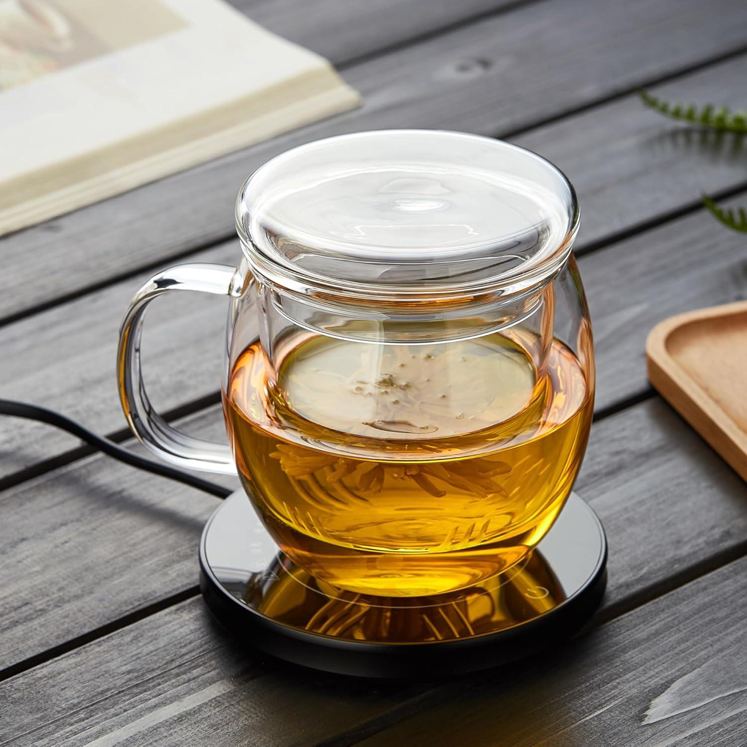 Glass Tea Cup with Infuser and Lid, 17OZ Large Borosilicate Glass Tea Cup with Strainer,Clear Glass Tea Mugs for Loose Leaf Tea,Blooming Tea,Tea Bag,Tea Cute Mushroom, Christmas gift