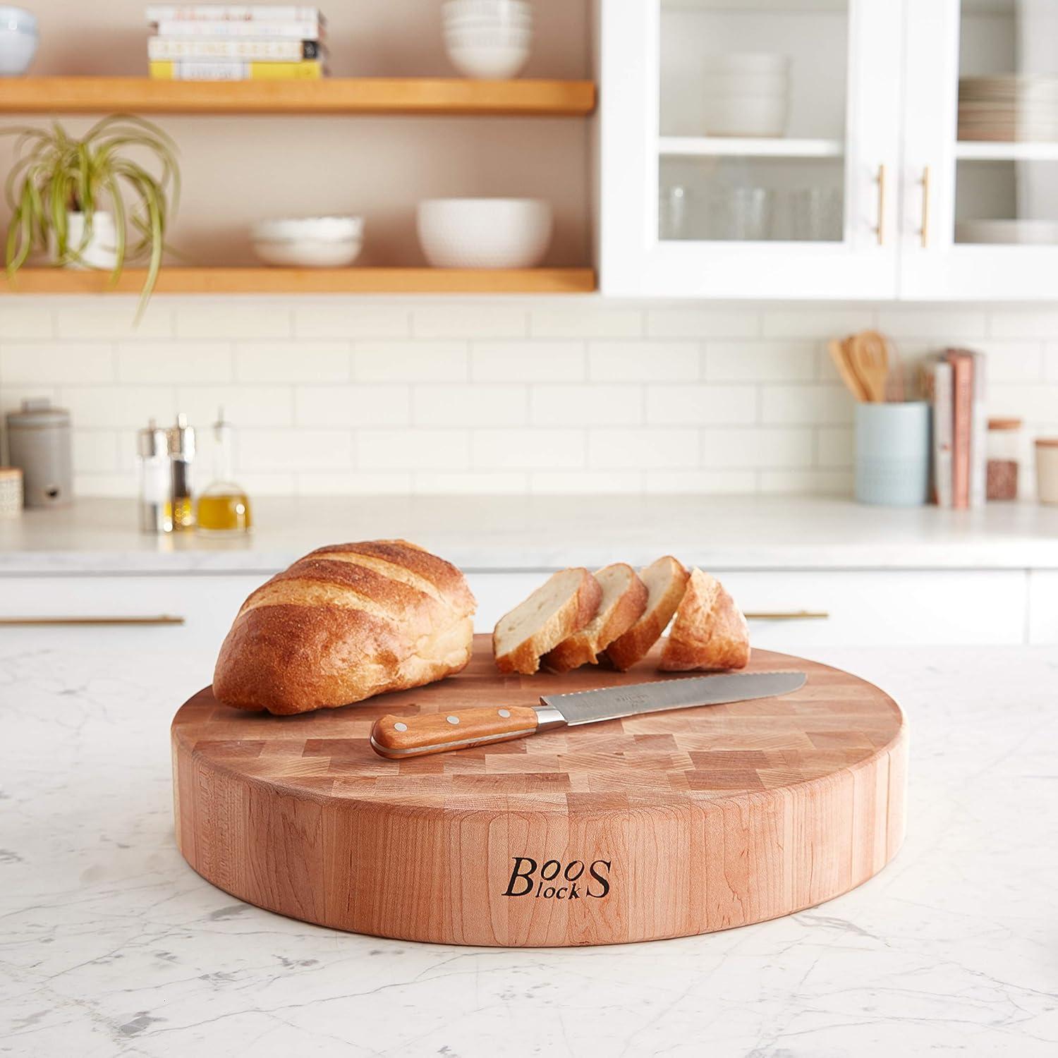 Large Round Maple End Grain Wood Chopping Board, 18 x 3 inches