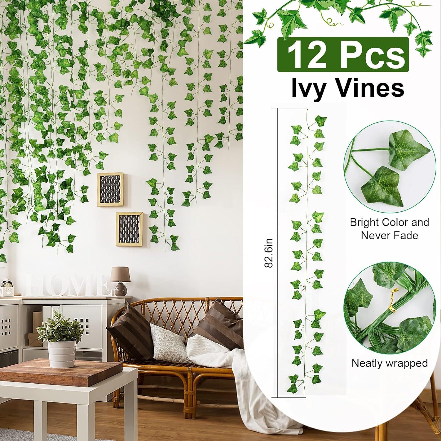 12 Pack 86 FT Artificial Ivy Garland, Fake Ivy Leaf Plants Vine Greenery Garland Home Kitchen Balcony Garden Office Wedding Wall Decor C38