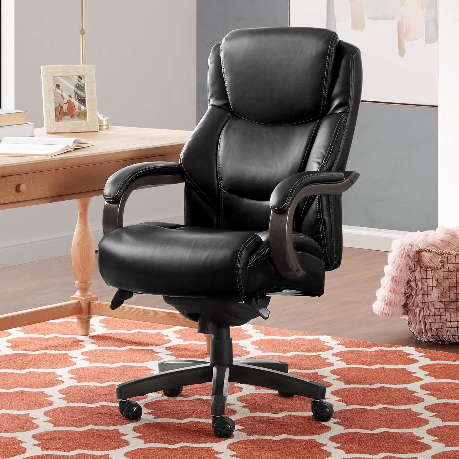 Delano Big & Tall Bonded Leather Executive Office Chair Gray - La-Z-Boy: Ergonomic, Adjustable, Wood Accents