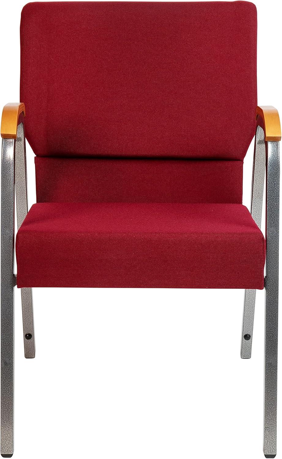 Elegant Burgundy Fabric 21" Stackable Church Chair with Silver Vein Frame