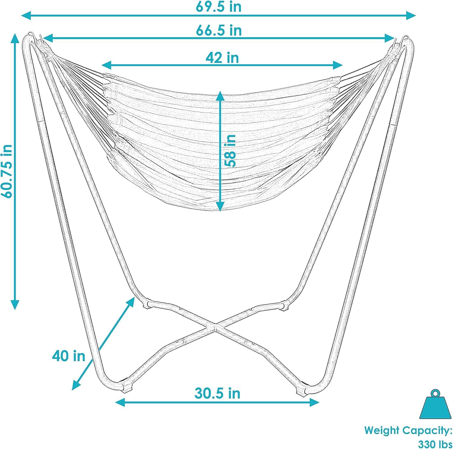 Sunnydaze Hanging Rope Hammock Chair with Space-Saving Stand - 330 lb Weight Capacity - Sunset