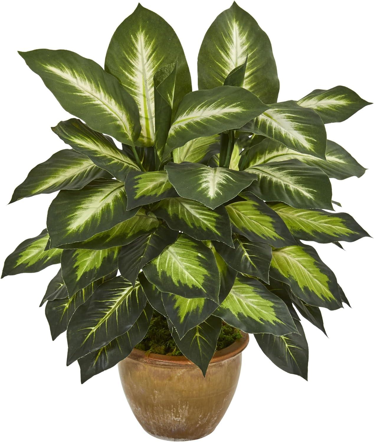 22.5" Green Dieffenbachia Artificial Plant in Ceramic Planter