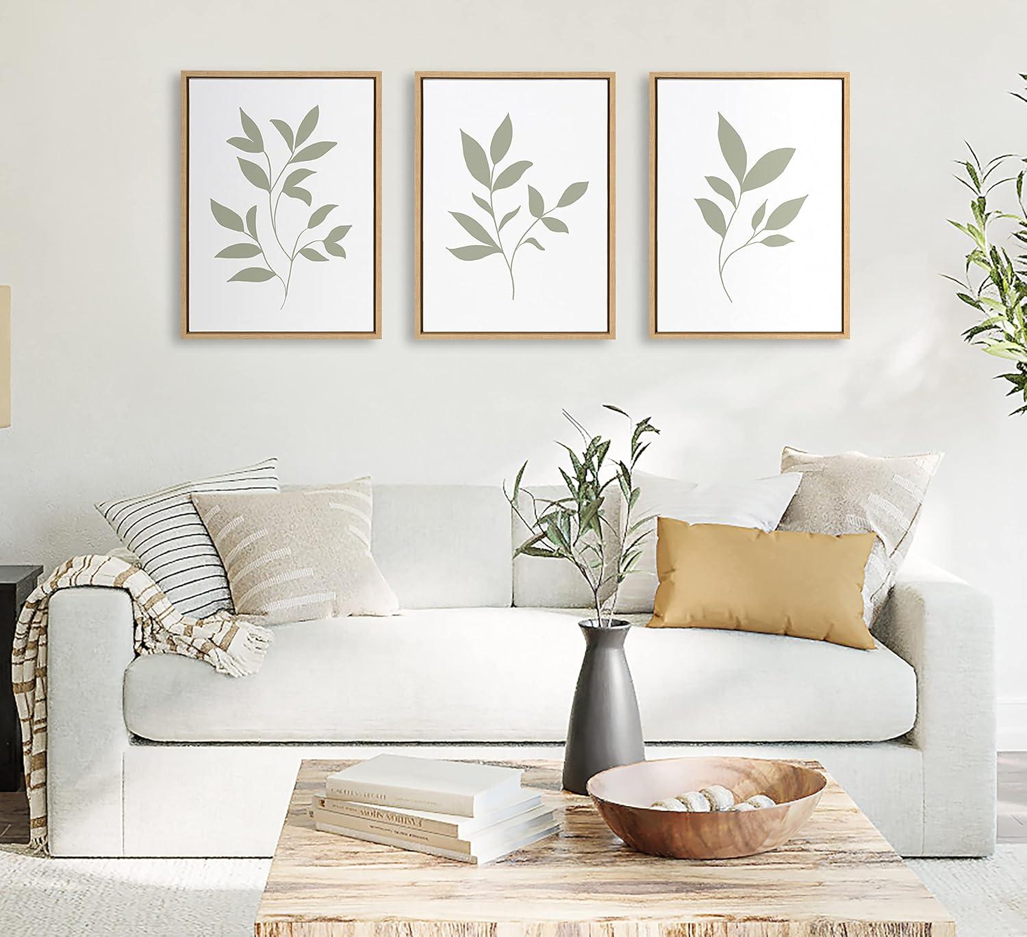 Kate and Laurel Sylvie Modern Sage Green Botanical Outdoor Nature Print 1, 2 and 3 Framed Canvas by The Creative Bunch Studio, 3 Piece 18x24, Natural