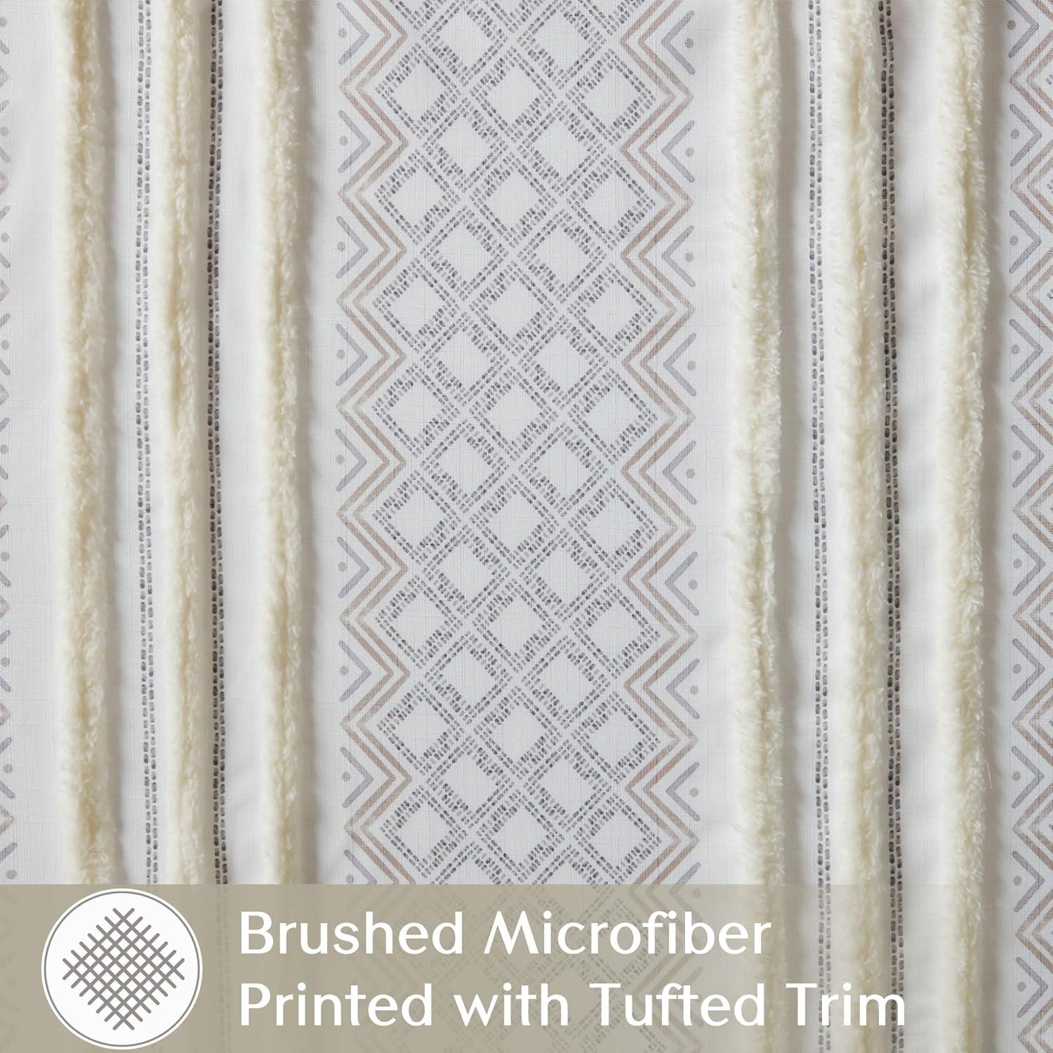 Ebby White and Taupe Geometric Velvet Polyester Window Panels