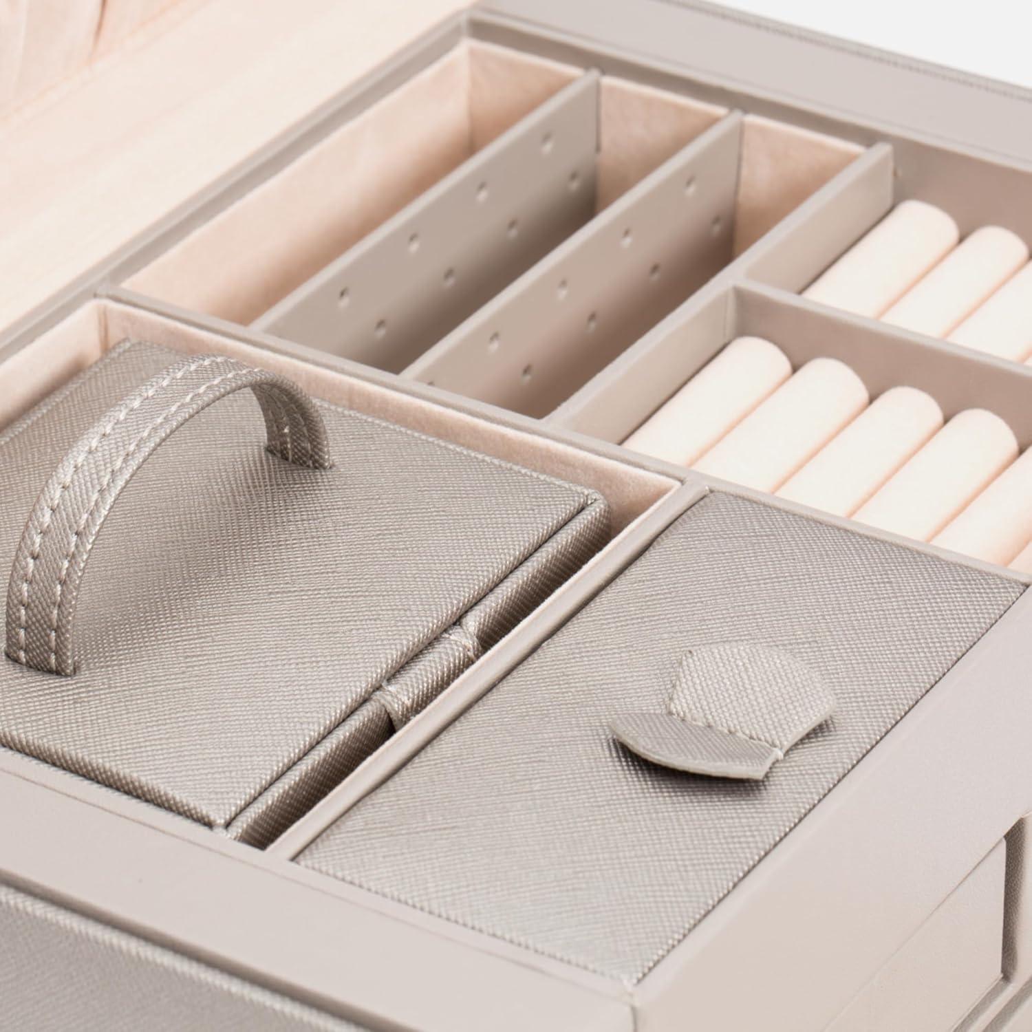 Pewter Vegan Leather Locking Travel Jewelry Box with Mirror