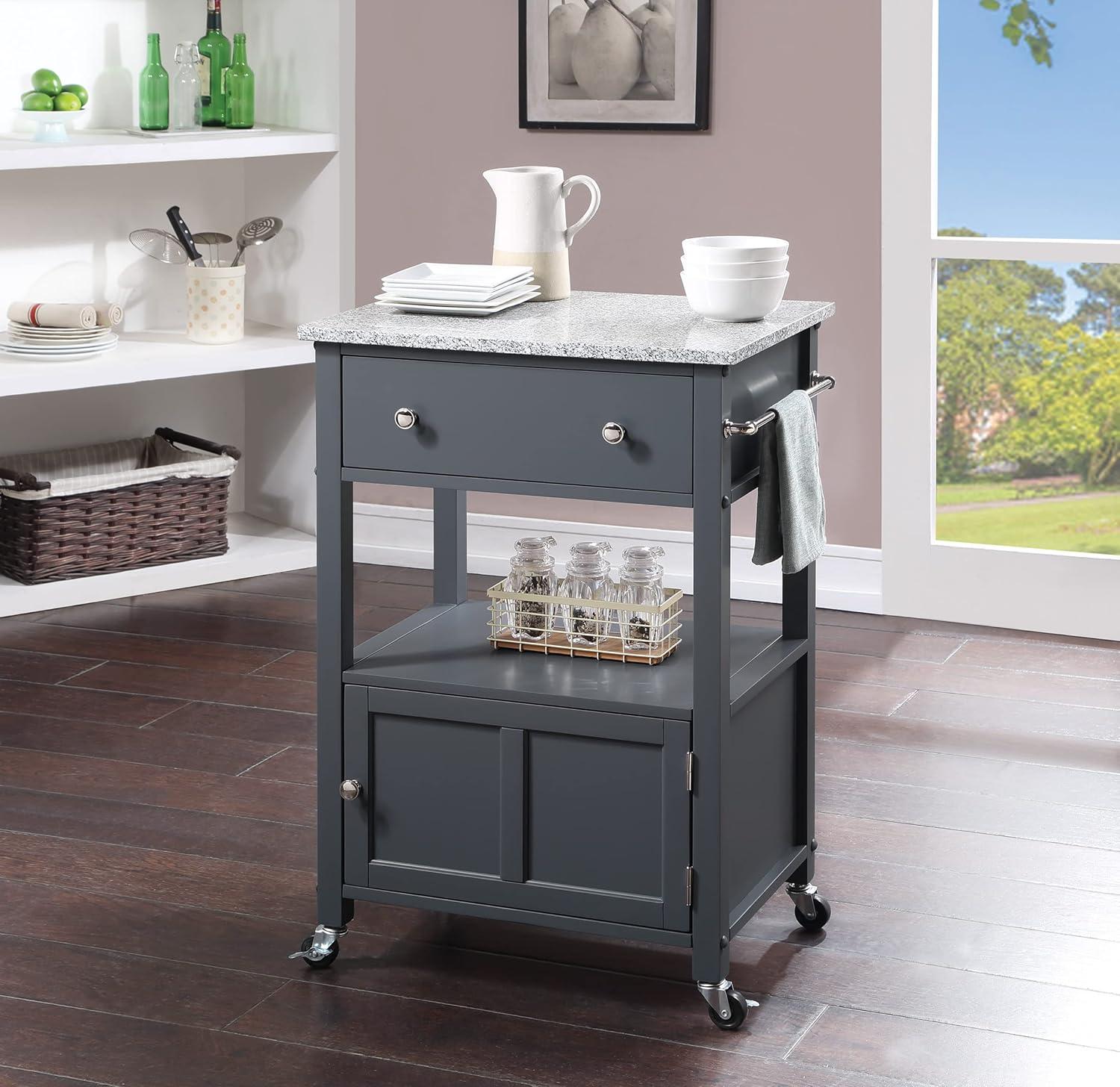 Fairfax Engineered Wood Kitchen Cart with Granite Top and Gray Base