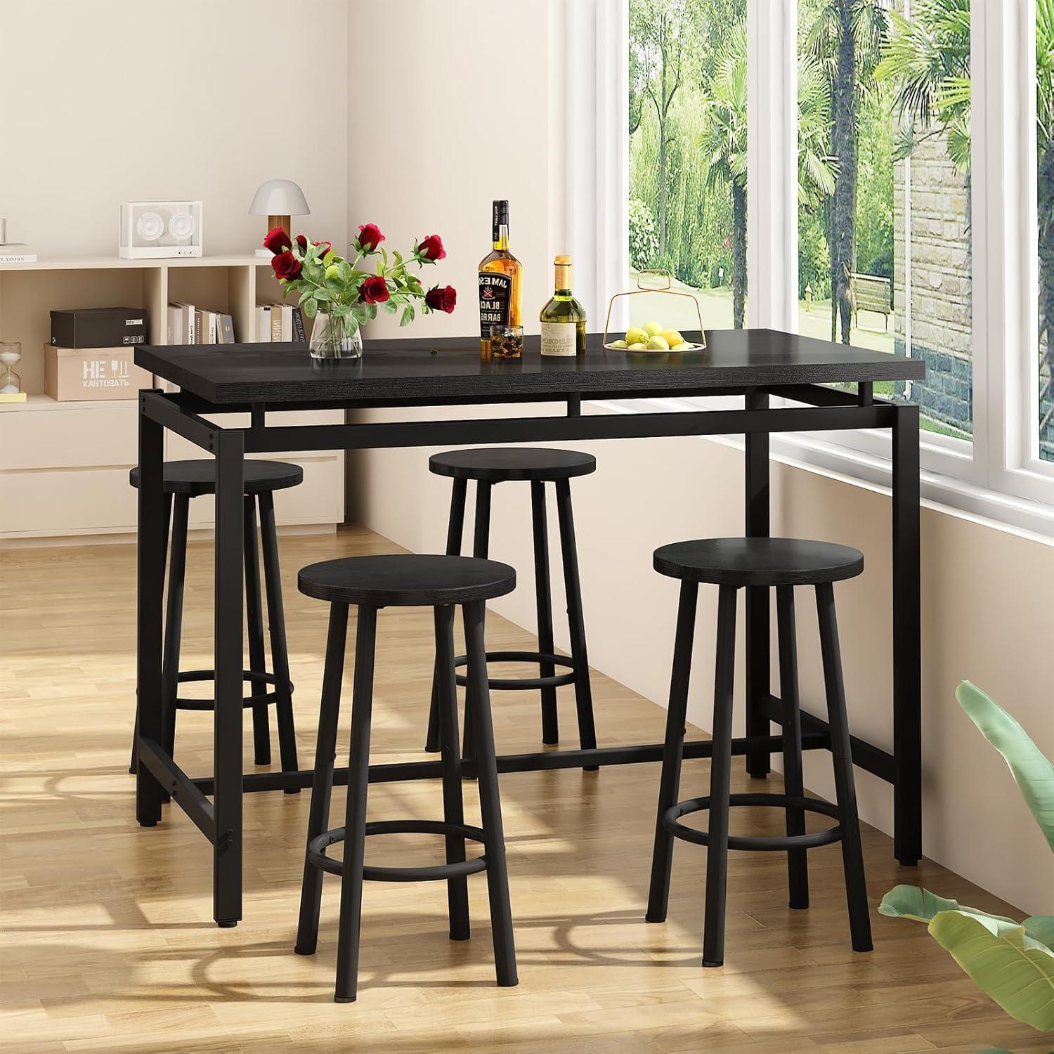 AWQM Counter Height Dining Table and Chairs Set for 4,5 Piece Bar Table Set,Wood Kitchen Table and 4 Bar Stools for Small Spaces,Apartment, Pub,Dining Room,Black