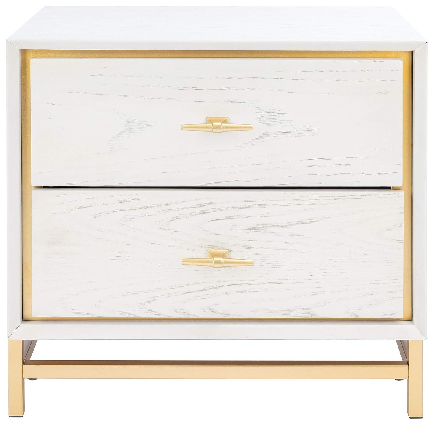 Fenno 2 Drawer Nightstand - NST6401 - White Washed/Brass - Safavieh