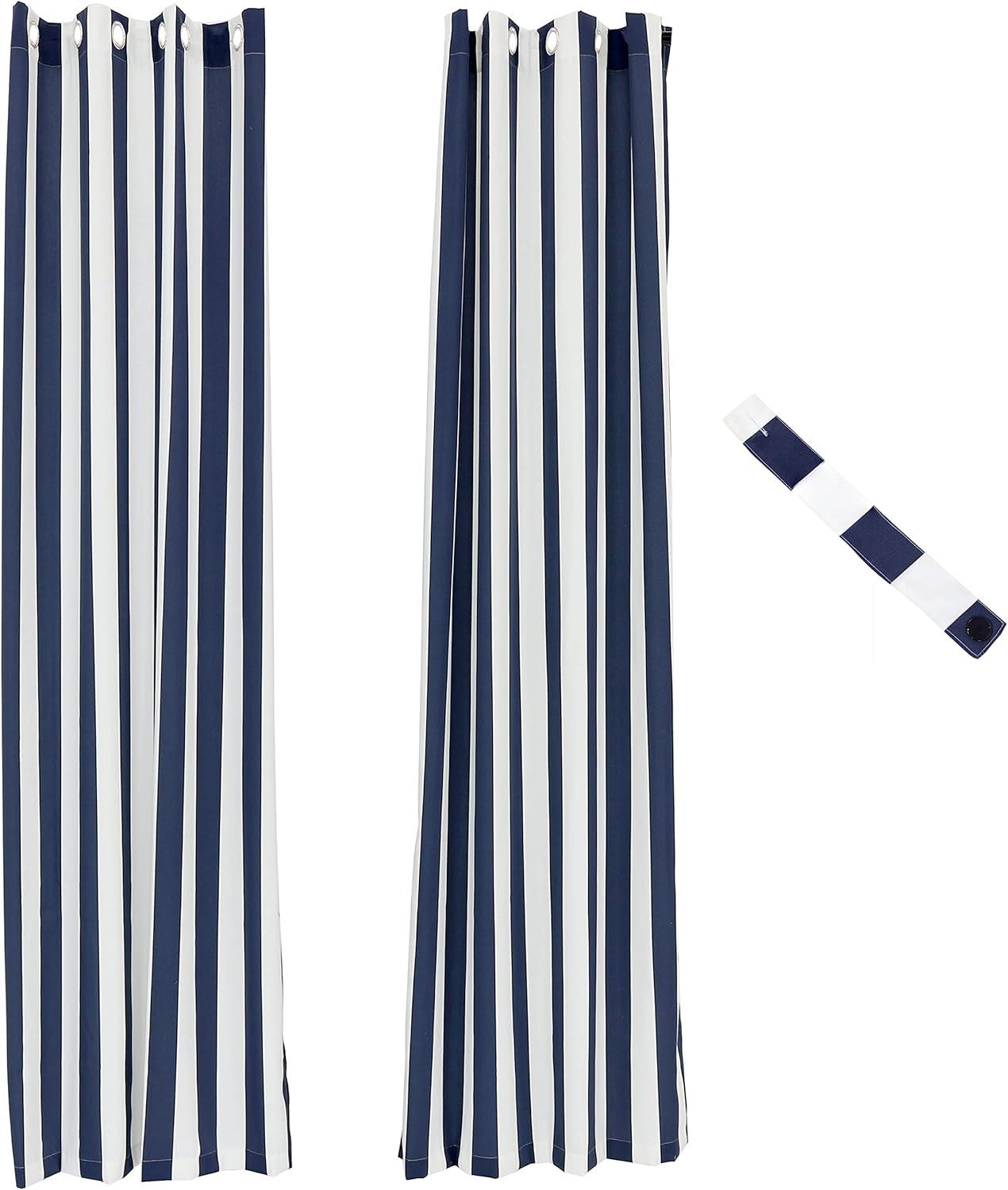 Sunnydaze Modern 2-Piece Blue and White Stripe Light-Filtering Curtain Set