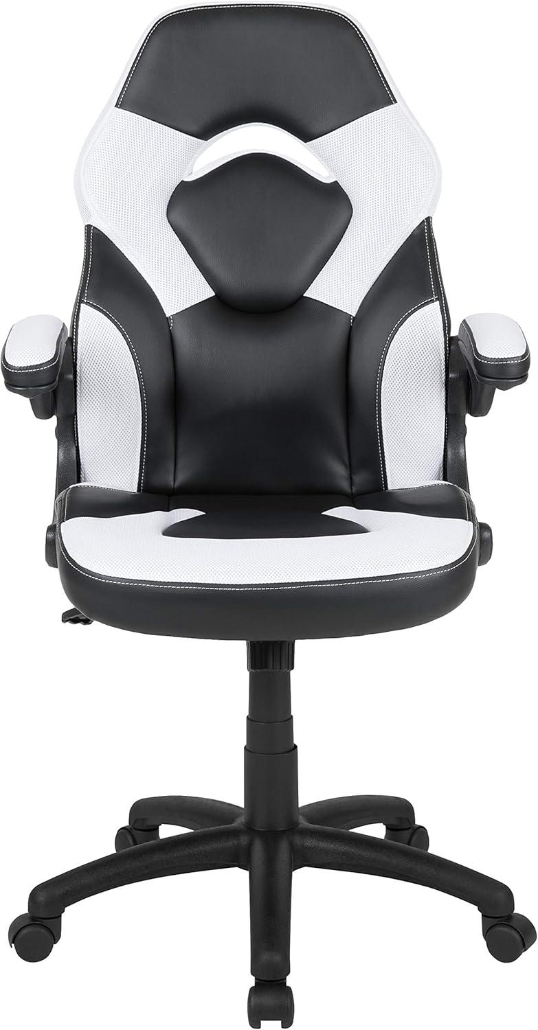 Flash Furniture X10 Gaming Chair, Racing Ergonomic Office Chair, Height Adjustable Swivel Computer Chair with Flip-Up Arms, White/Black LeatherSoft