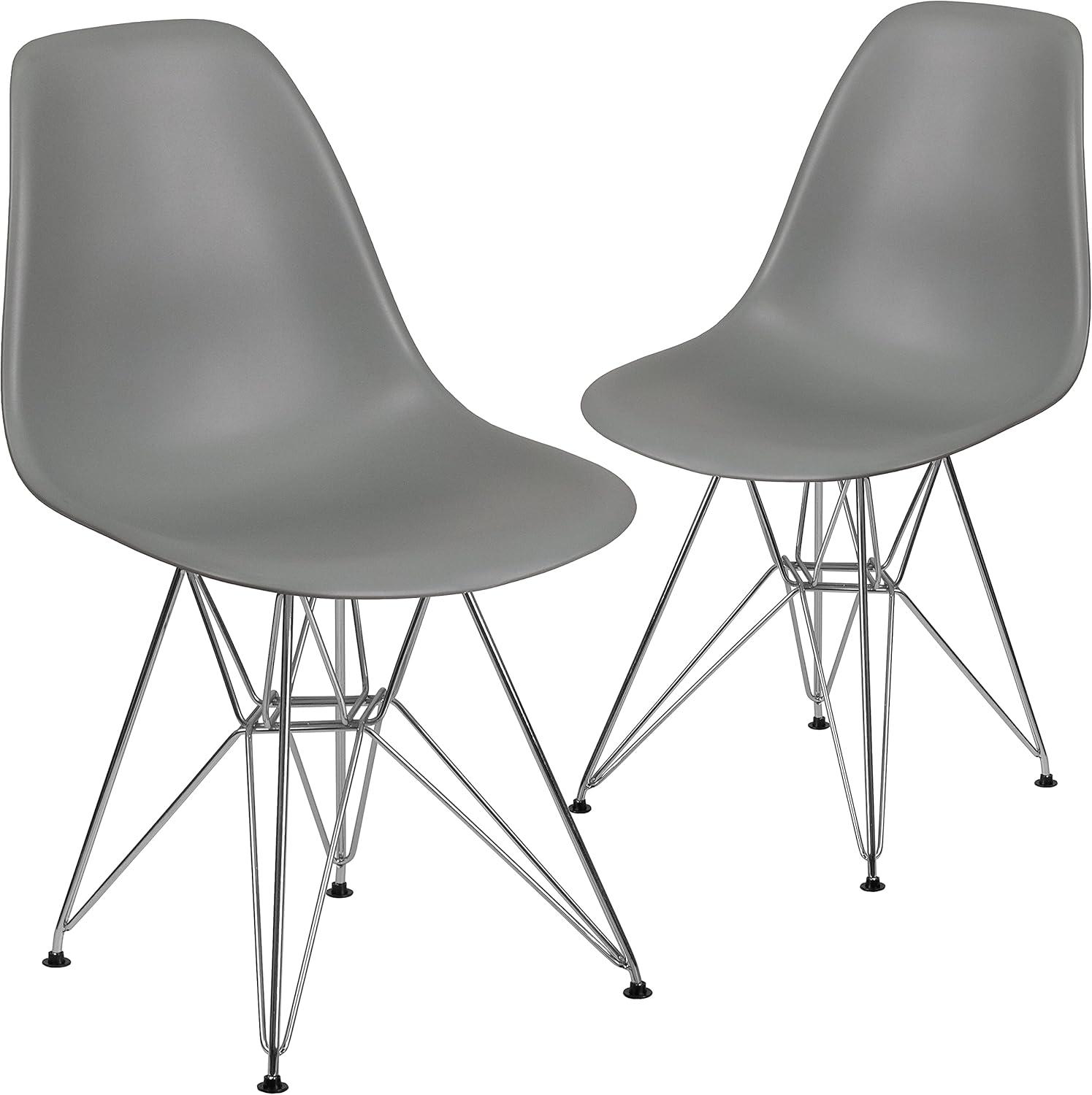 Flash Furniture 2 Pack Elon Series Moss Gray Plastic Chair with Chrome Base