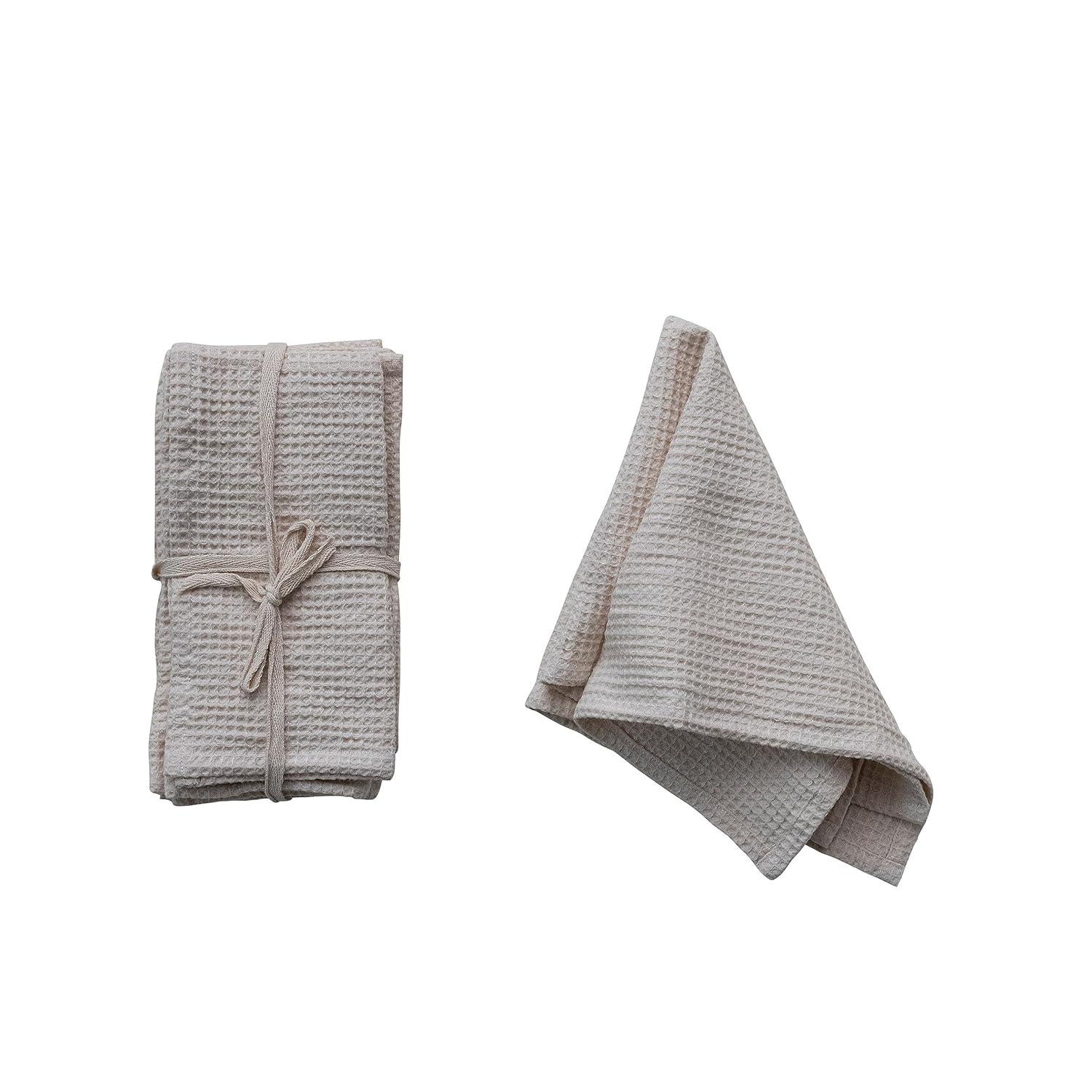 Creative Co-Op 18 Inches Square Woven Linen and Cotton Waffle Dinner Napkins for Kitchen Use, Cream Color, Set of 4