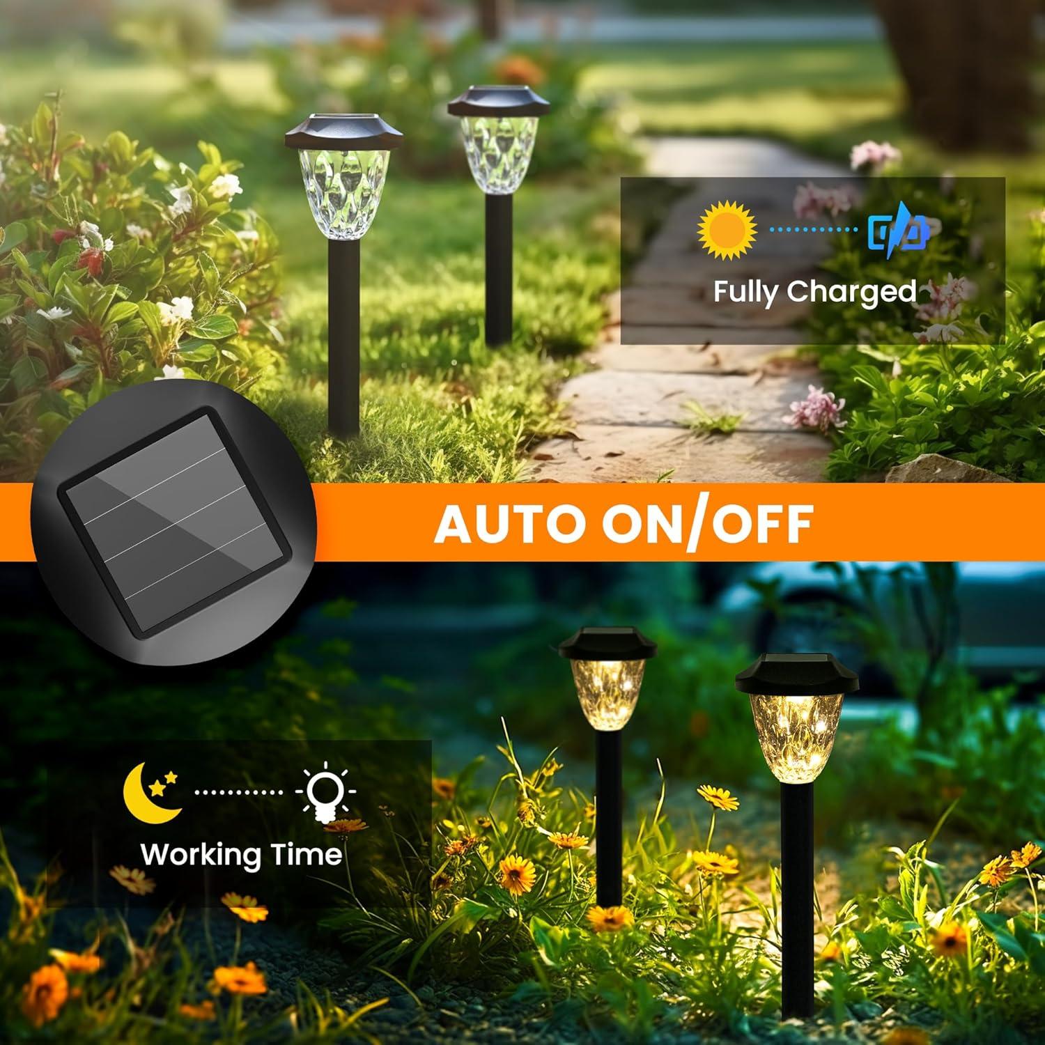 gigalumi 12 Pack Solar Pathway Lights, Waterproof Auto On/Off Outdoor Solar Lights for Garden,Walkway and Driveway,2800K