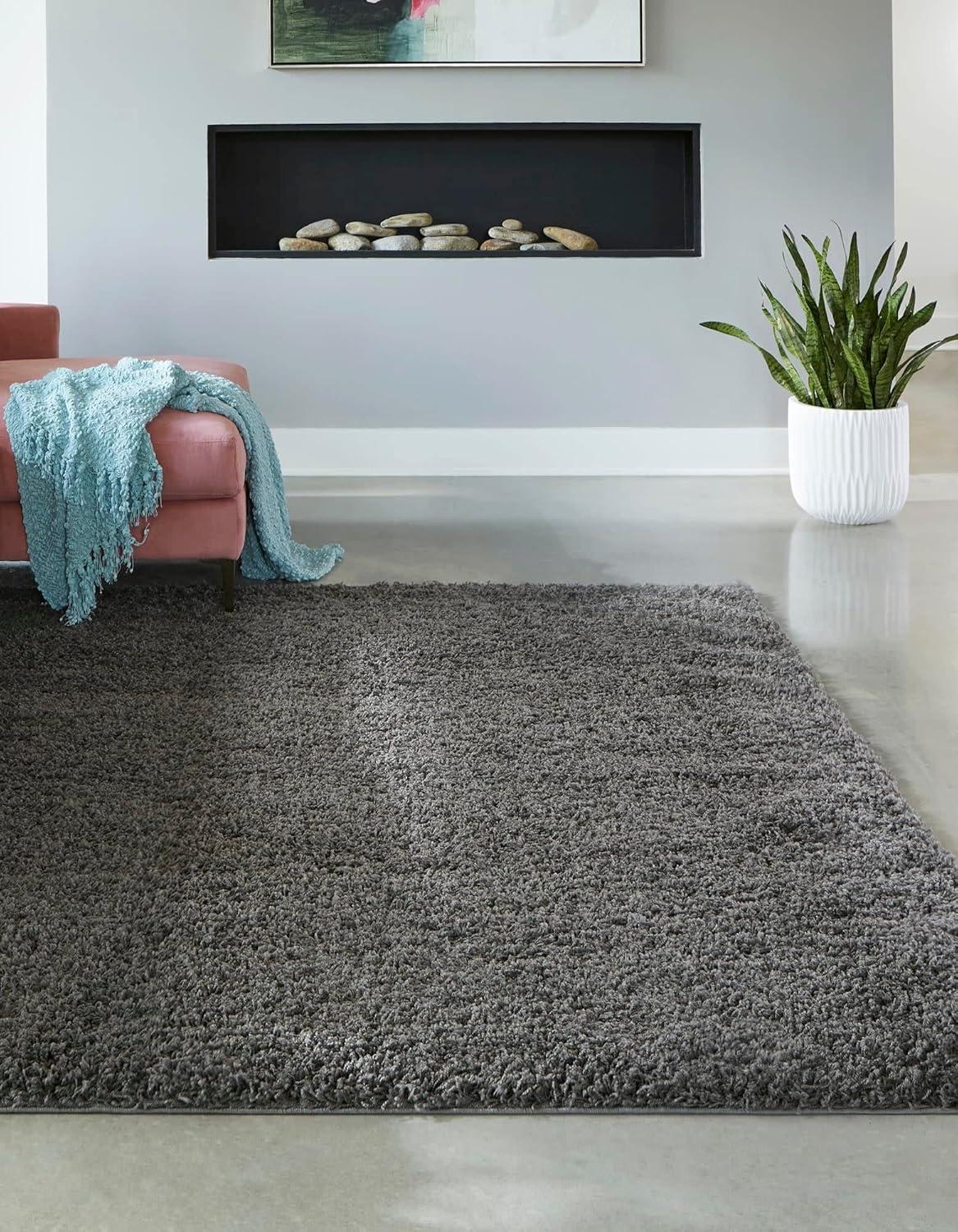 Lavish Gray Square Synthetic Shag Rug for Kids' Rooms