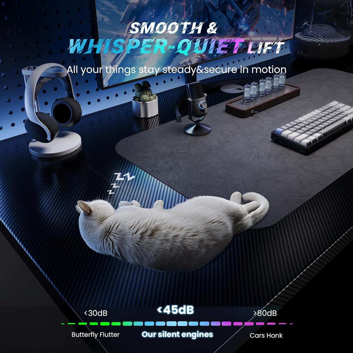 White Adjustable Height Standing Computer Desk with Headphone Hook