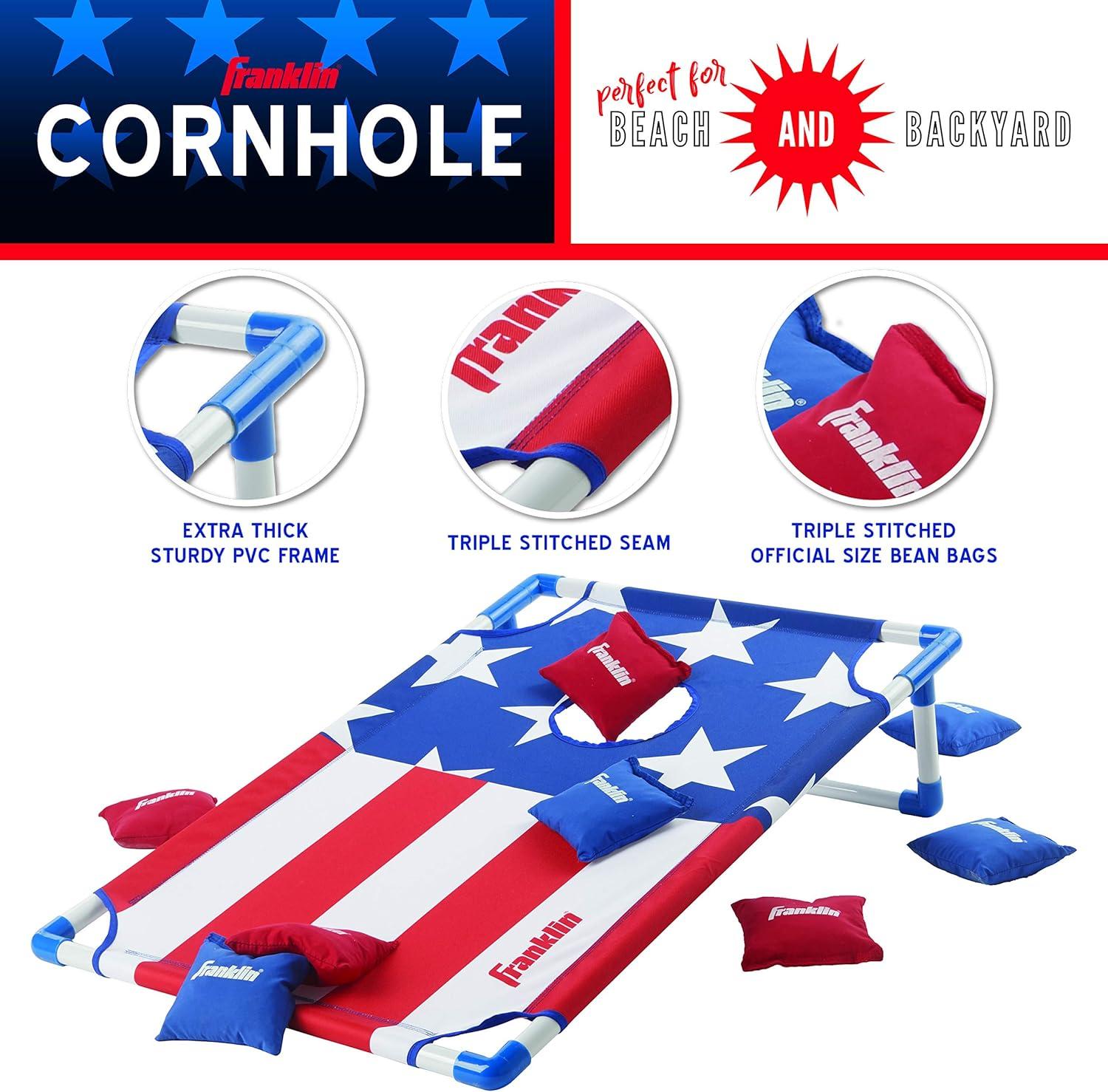 Franklin Sports Red, White and Blue PVC Cornhole Set — Includes 2 Targets And 8 Regulation Bean Bags — Great for Kids and Outdoor Family Fun