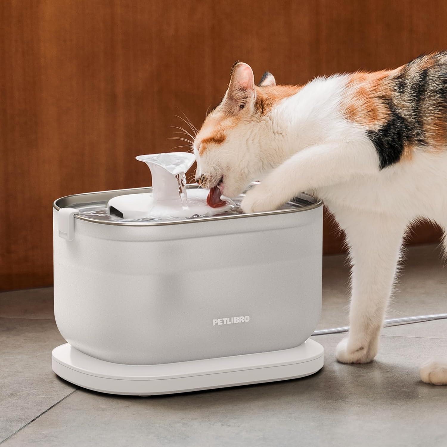 UNIVERSAL WINDOW SOLUTIONS Cat Water Fountain With Wireless Pump, 2.5L/84Oz Pet Water Fountain For Cats Indoor Stainless Steel, Cat Water Dispenser With Two Flow Modes, Pat Fountain For Drinking Easy Clean, BPA-Free