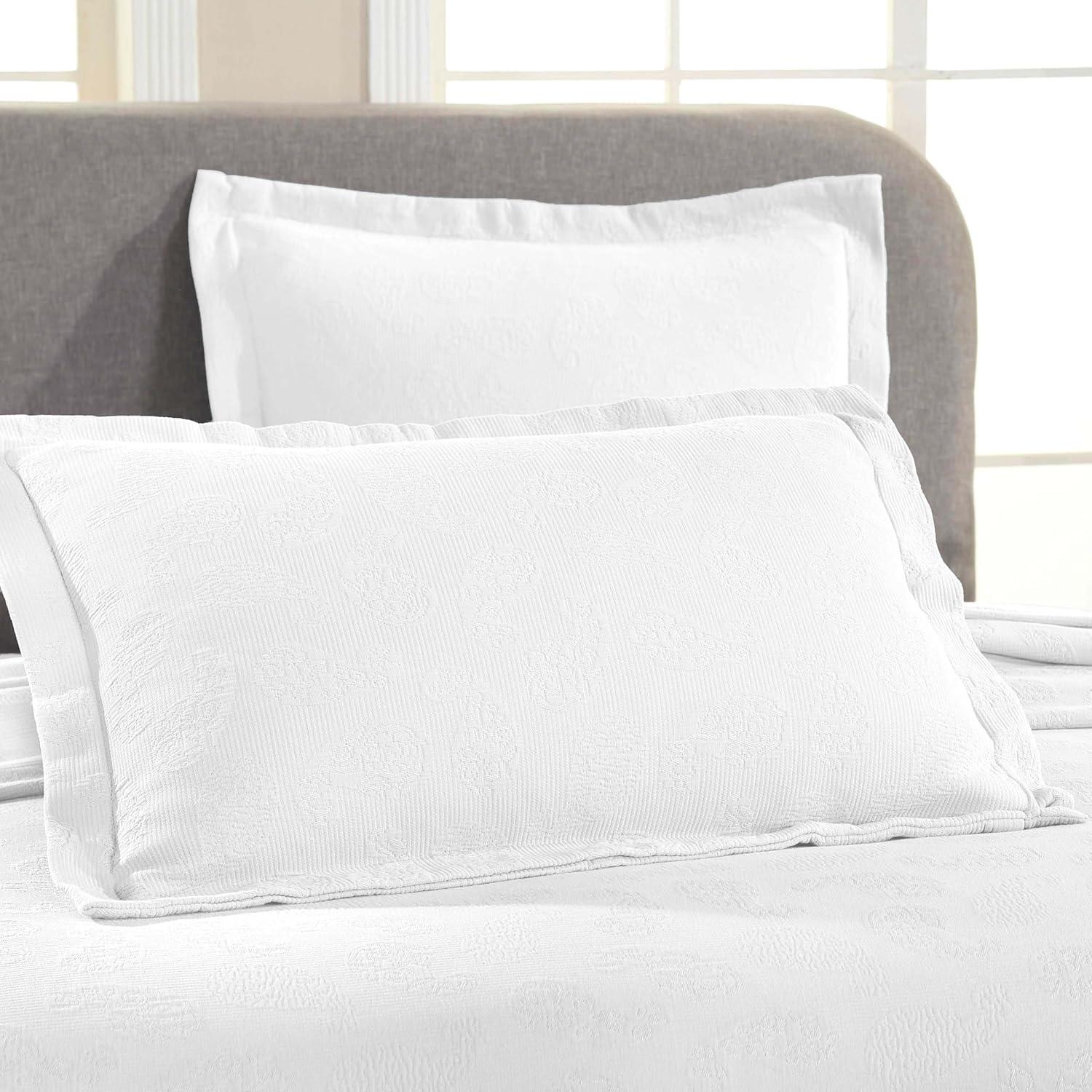 Superior Paisley Cotton Decorative Bedspread and Sham Set, King, White