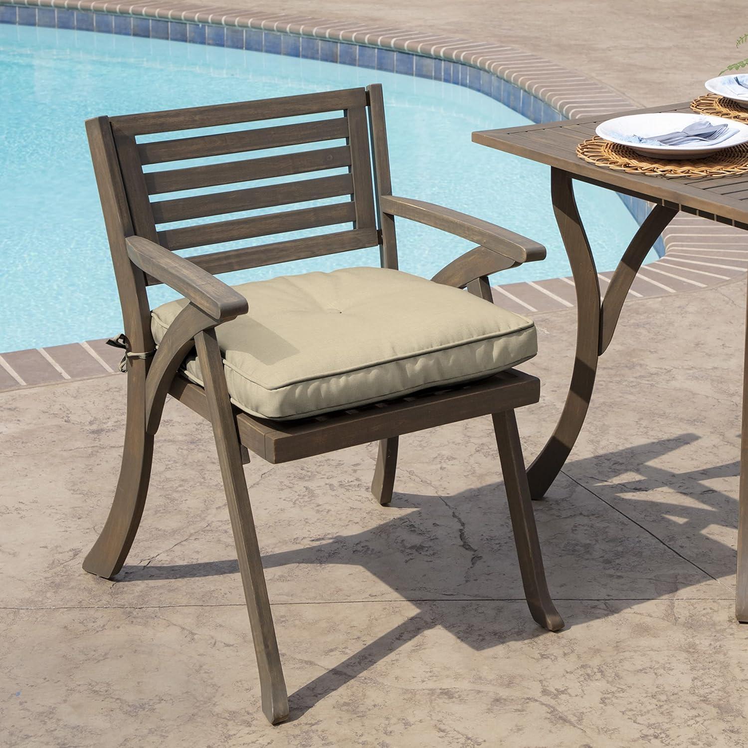 Tan Polyester Outdoor Dining Chair Cushion with Polyfiber Fill