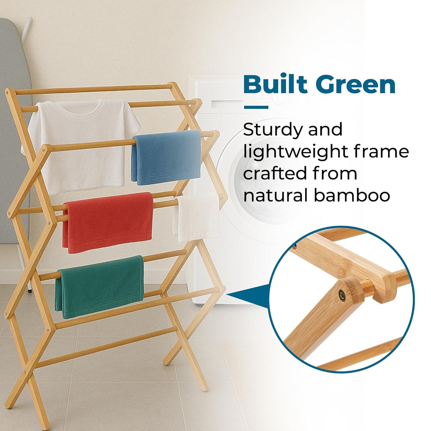 Honey-Can-Do Bamboo Folding Laundry Clothes Drying Rack, Natural