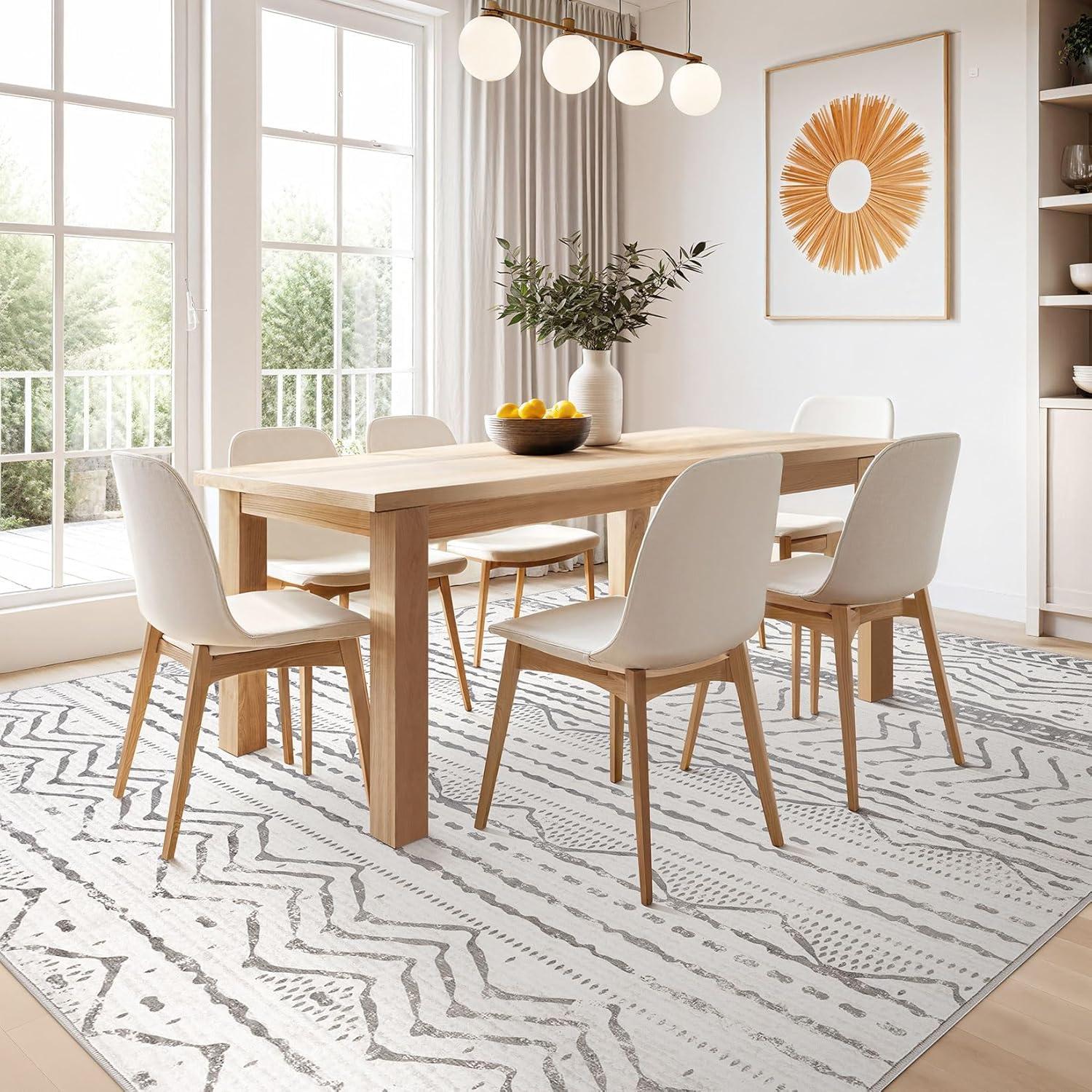 Gray and White Flat Woven Washable Wool Area Rug 5' x 7'