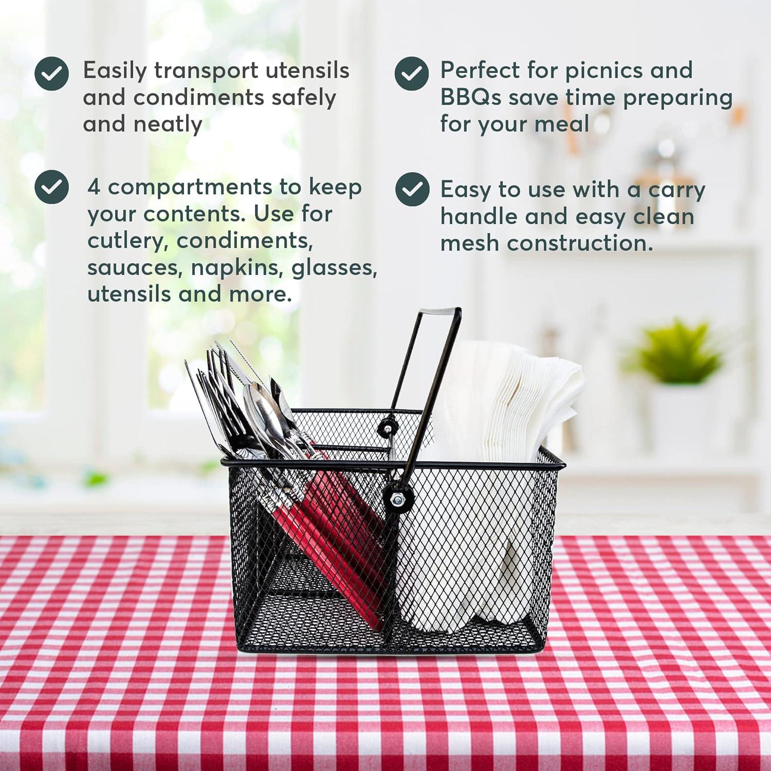 Utensil Caddy -Silverware Caddy for Parties, Spoon Holder, Buffet Organizer for Condiments, Napkin, Forks, Knives -Stainless Steel Flatware Caddy for Home, Picnics or Entertaining Evens (Black)