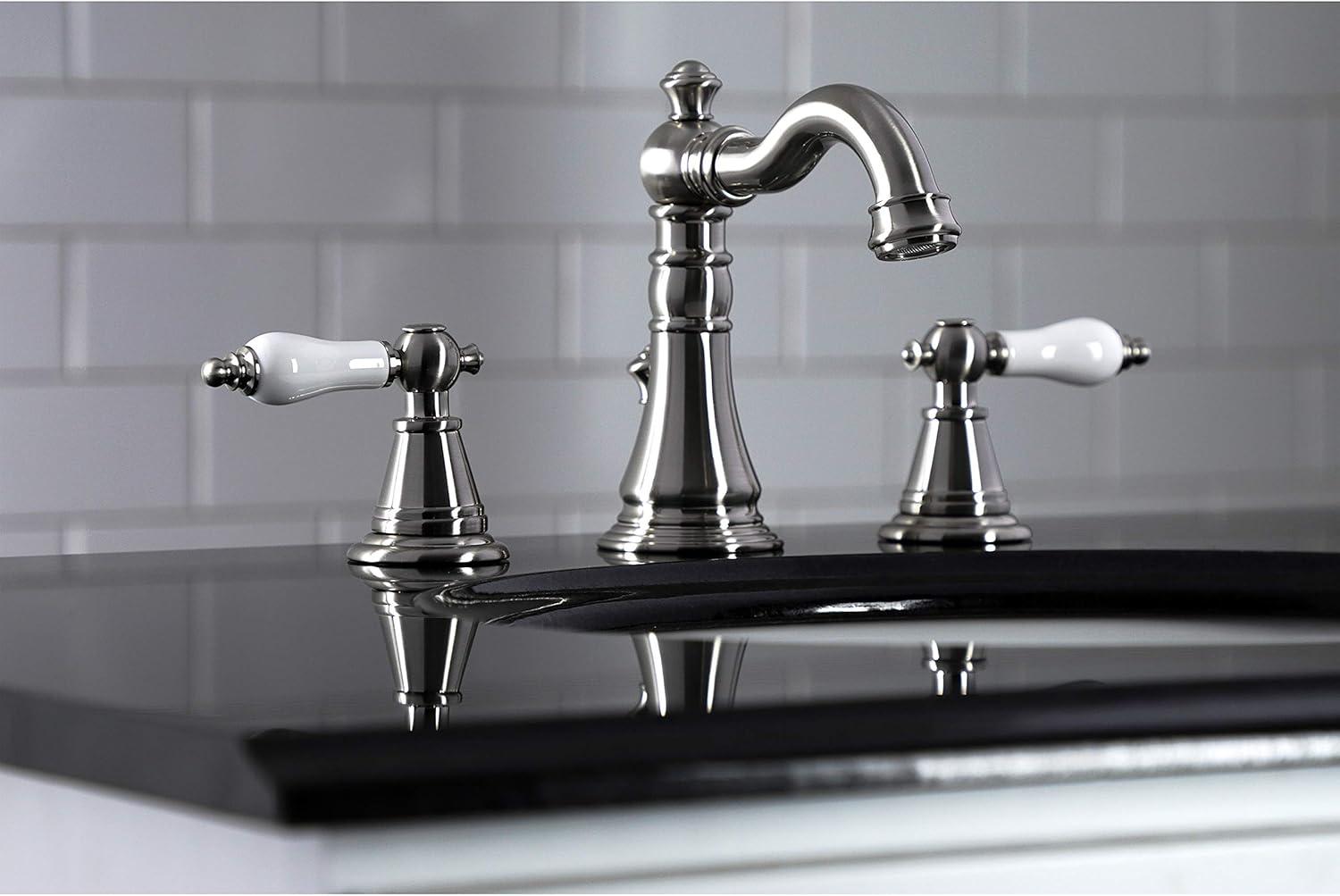 Kingston Brass English Classic Two-Handle 3-Hole Deck Mount Widespread Bathroom Faucet with Pop-Up Drain