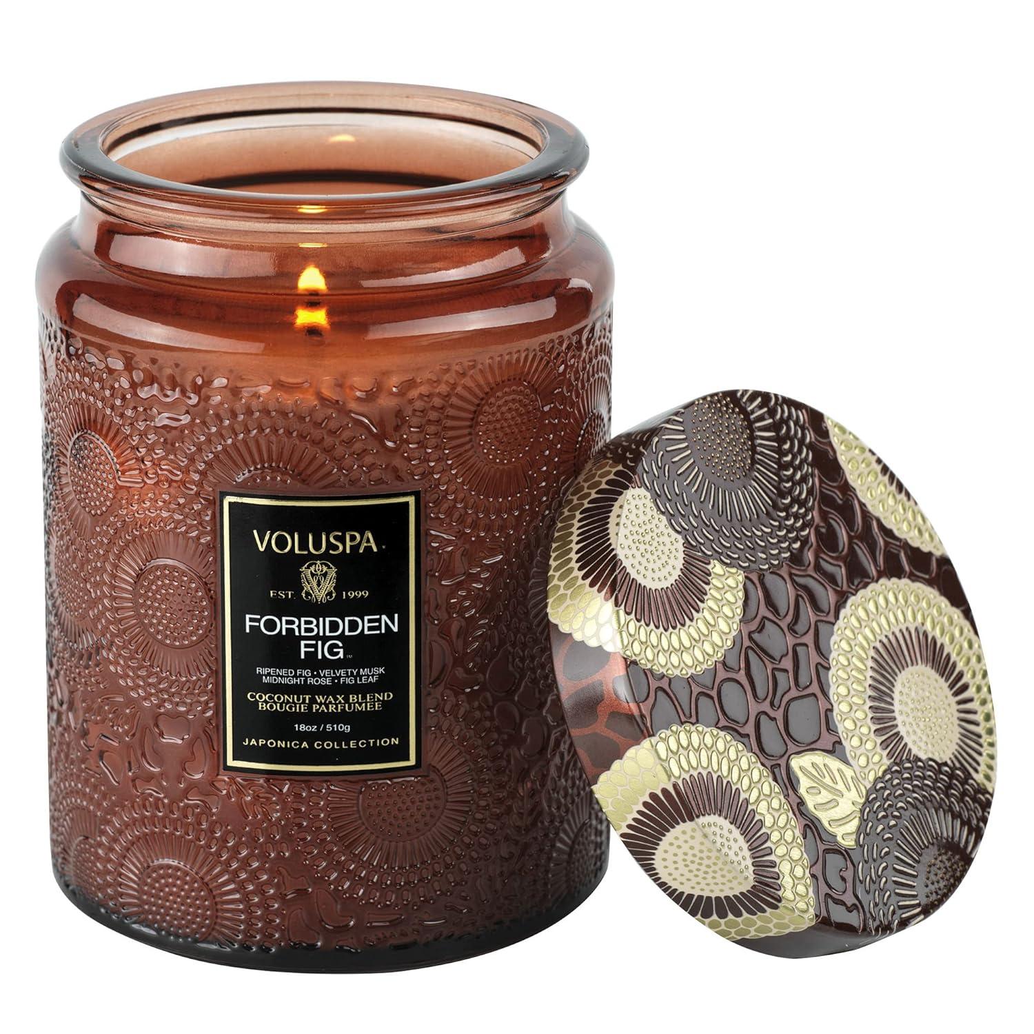 Forbidden Fig Large Jar Candle with Japonica Pattern