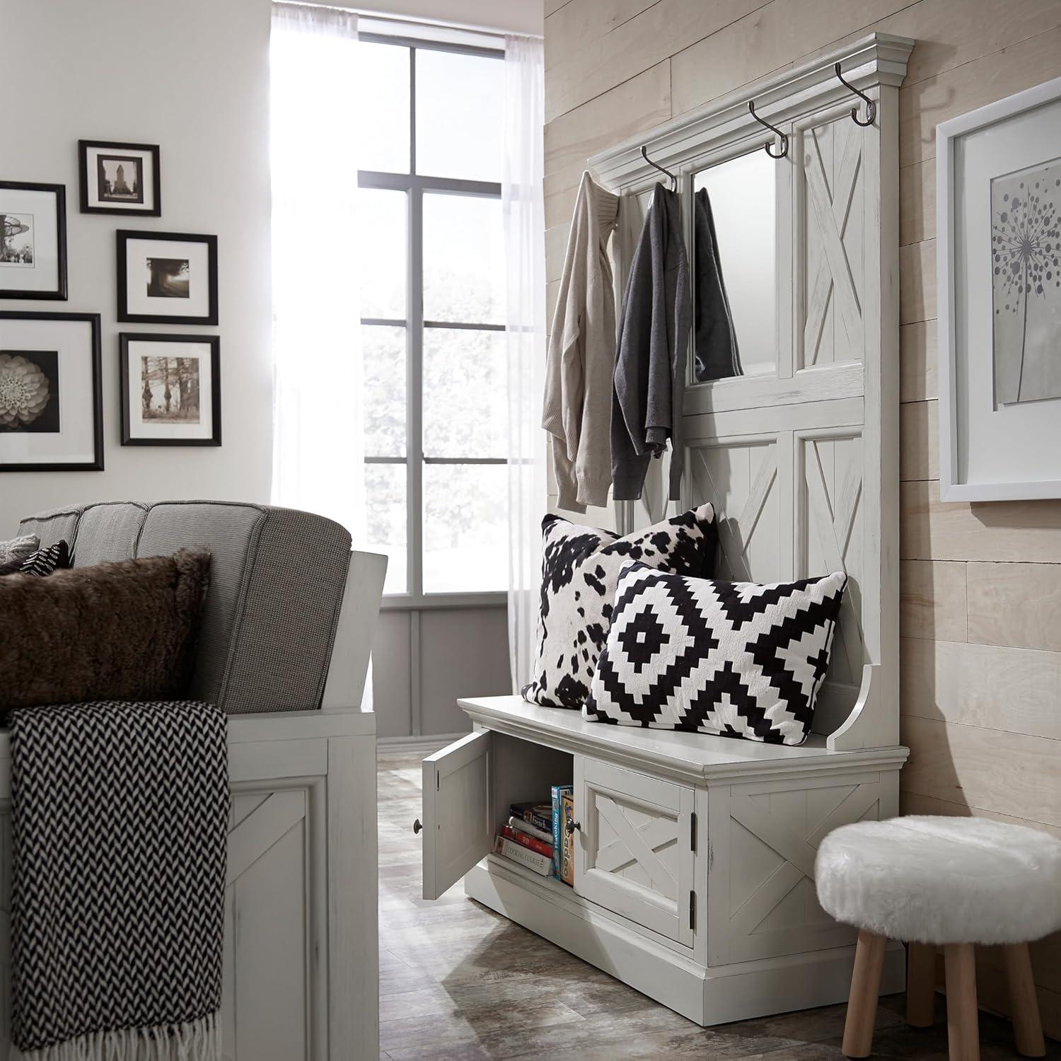 Seaside Lodge Hall Tree White - Home Styles: Mudroom Storage with Bench & Coat Hooks