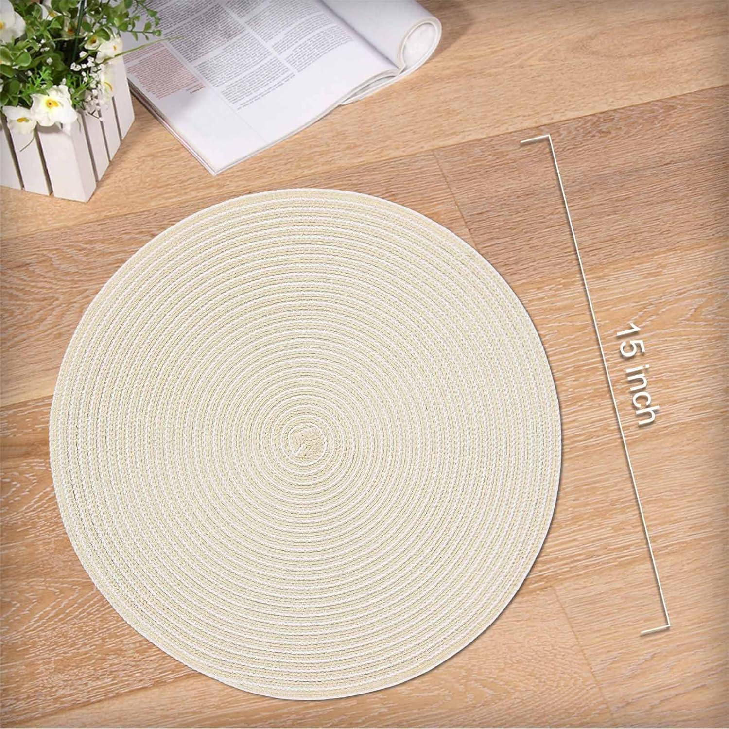 Asija Placemats，Round Cotton Braided Table Place Mats Braided Coaster Placemas Non-Slip Table Mats Placemats Set of 4 for in door Dining Kitchen Table Washable 15 inch