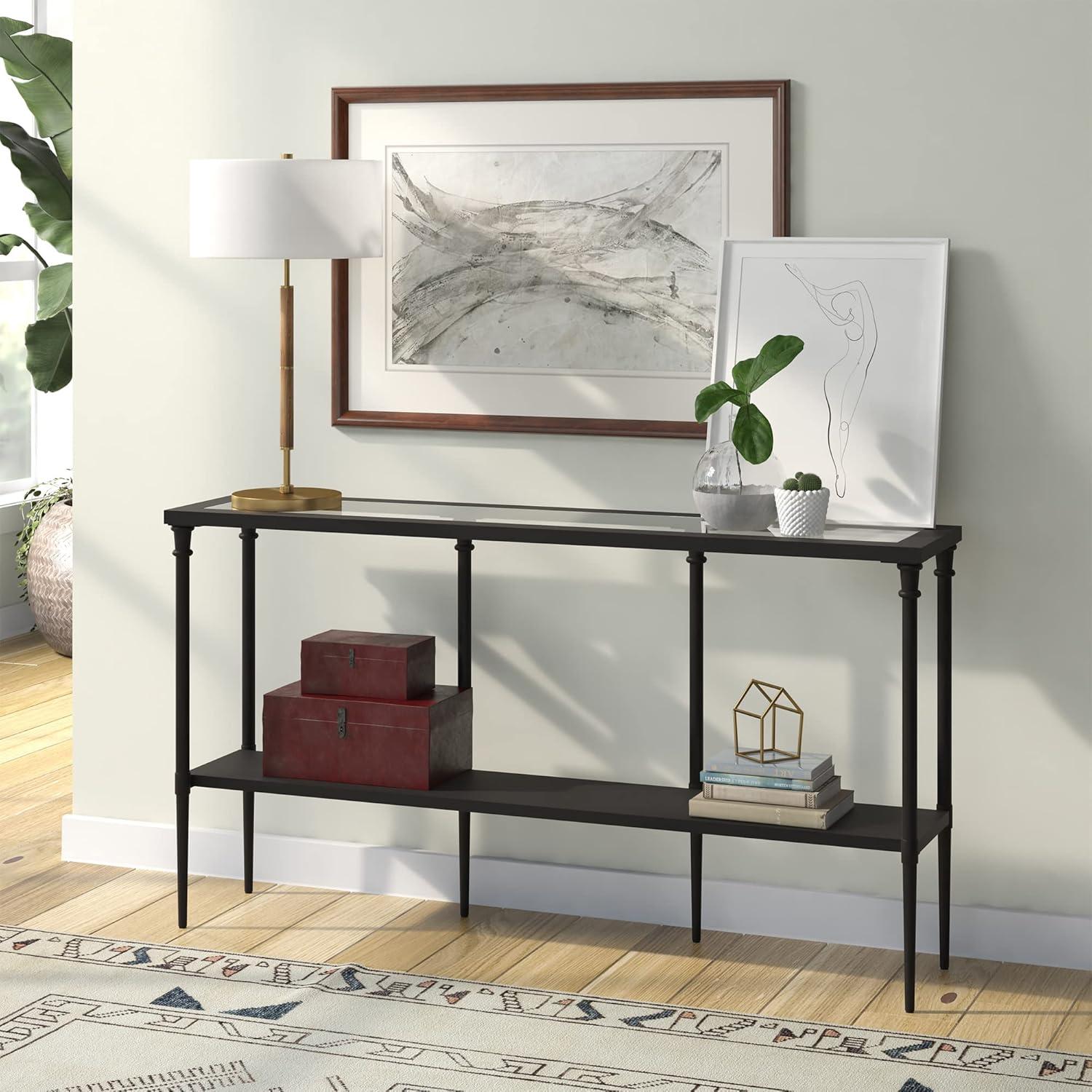 Evelyn&Zoe Modern 55" Console Table with Solid Metal Shelf