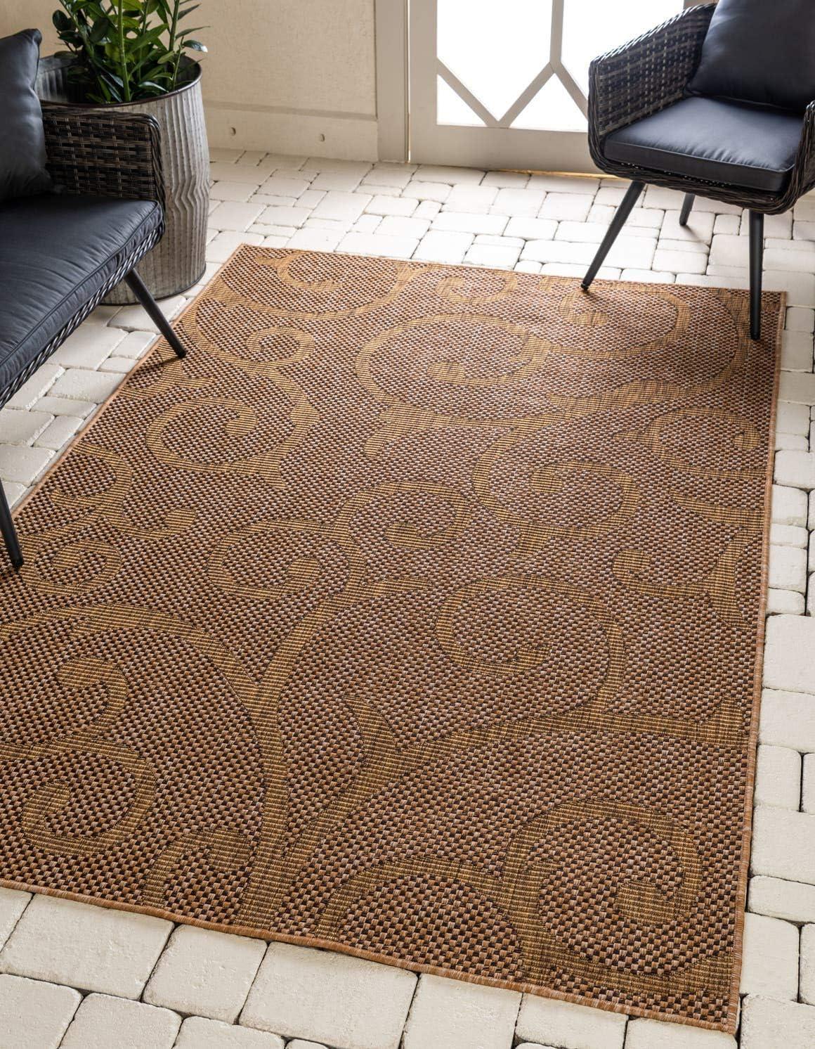Unique Loom 5' 0 x 8' 0 Light Brown Outdoor Botanical Vine Area Rug