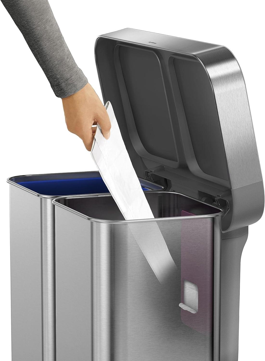 Simplehuman 58L / 15.3 Gallon Hands-Free Dual Compartment Recycling Kitchen Step Trash Can with Lid