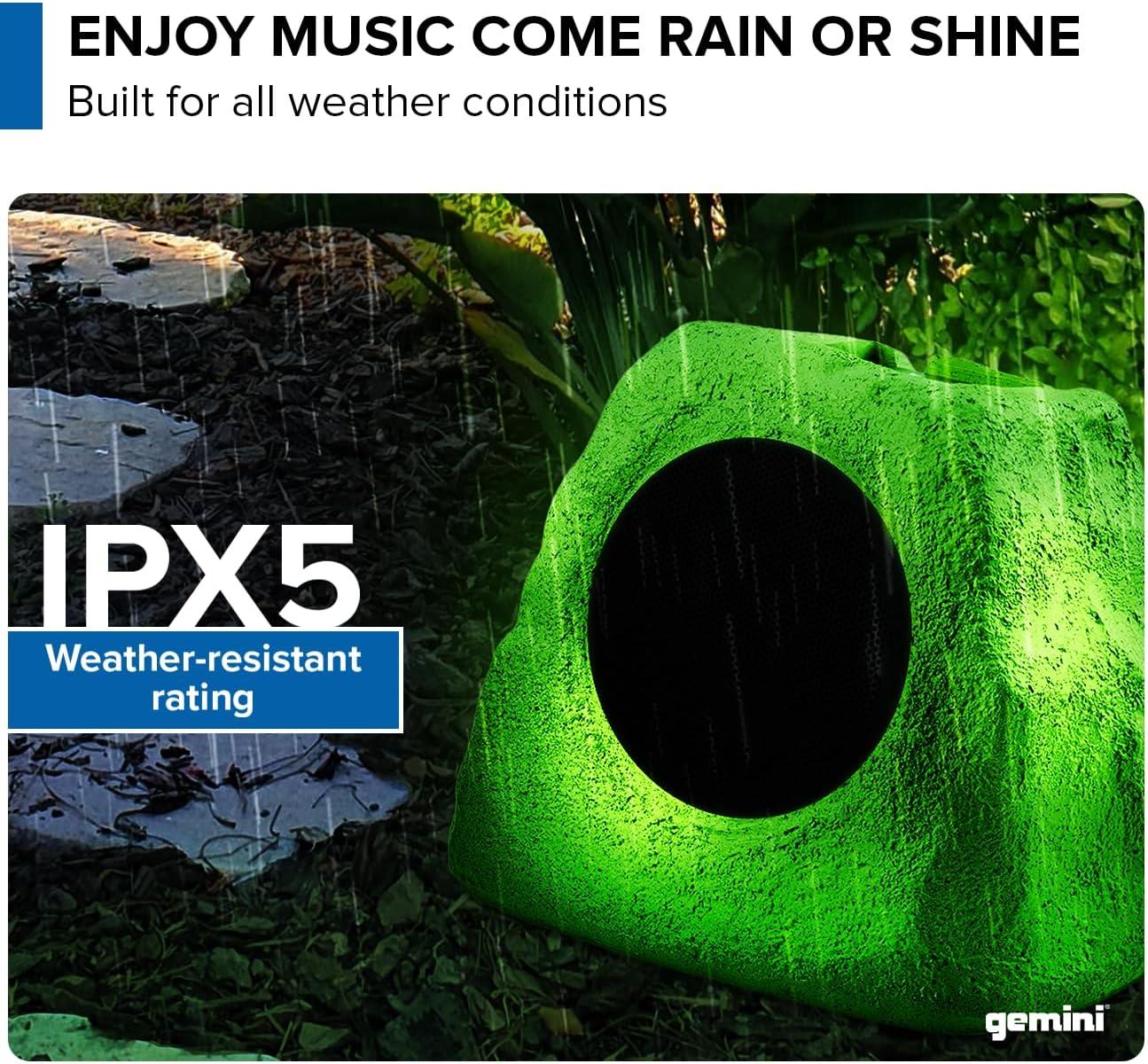 Gemini® GHRK-500LTMS Solar Bluetooth® TWS 30-Watt-Peak Outdoor Rock Speaker with LED Lighting (1 Pack) in Gray