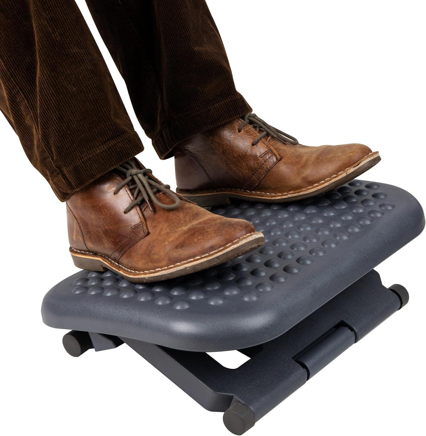 Adjustable Black Ergonomic Plastic Foot Rest with Textured Surface