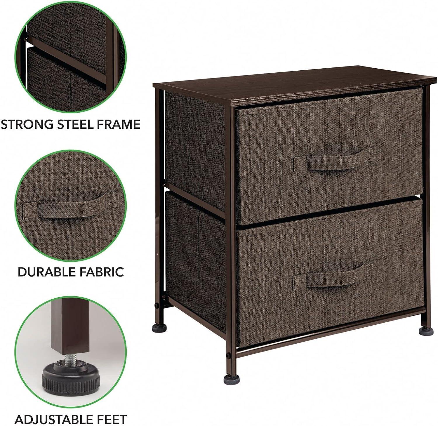 Wood Top Metal Frame 2 Drawer Night Stand
