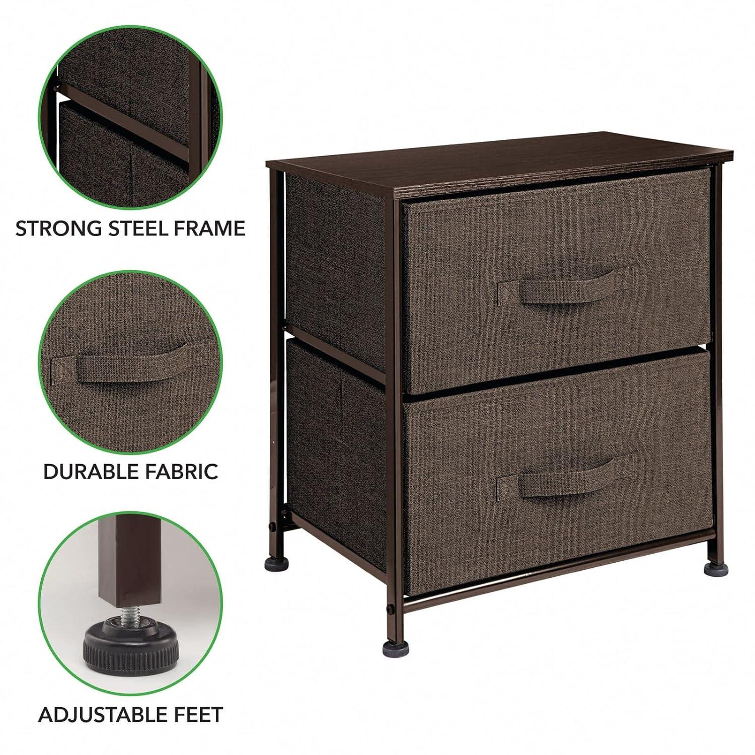 Wood Top Metal Frame 2 Drawer Night Stand