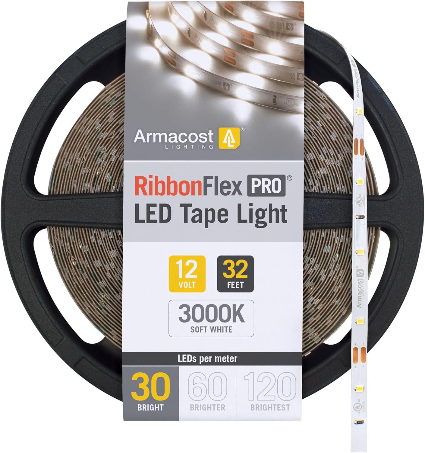 Armacost Lighting RibbonFlex Pro, 12V, 3000K, 30LEDs/M, IP20, 10M Under Cabinet Tape Light 141250