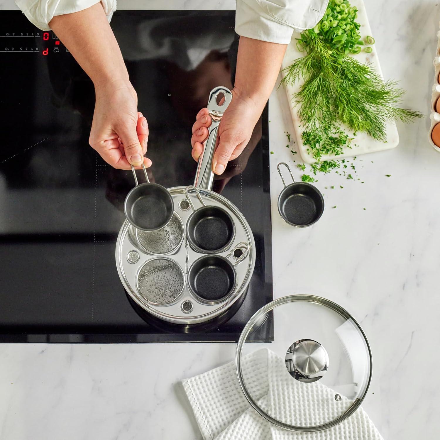 Demeyere Resto 4-cup Stainless Steel Egg Poacher Set